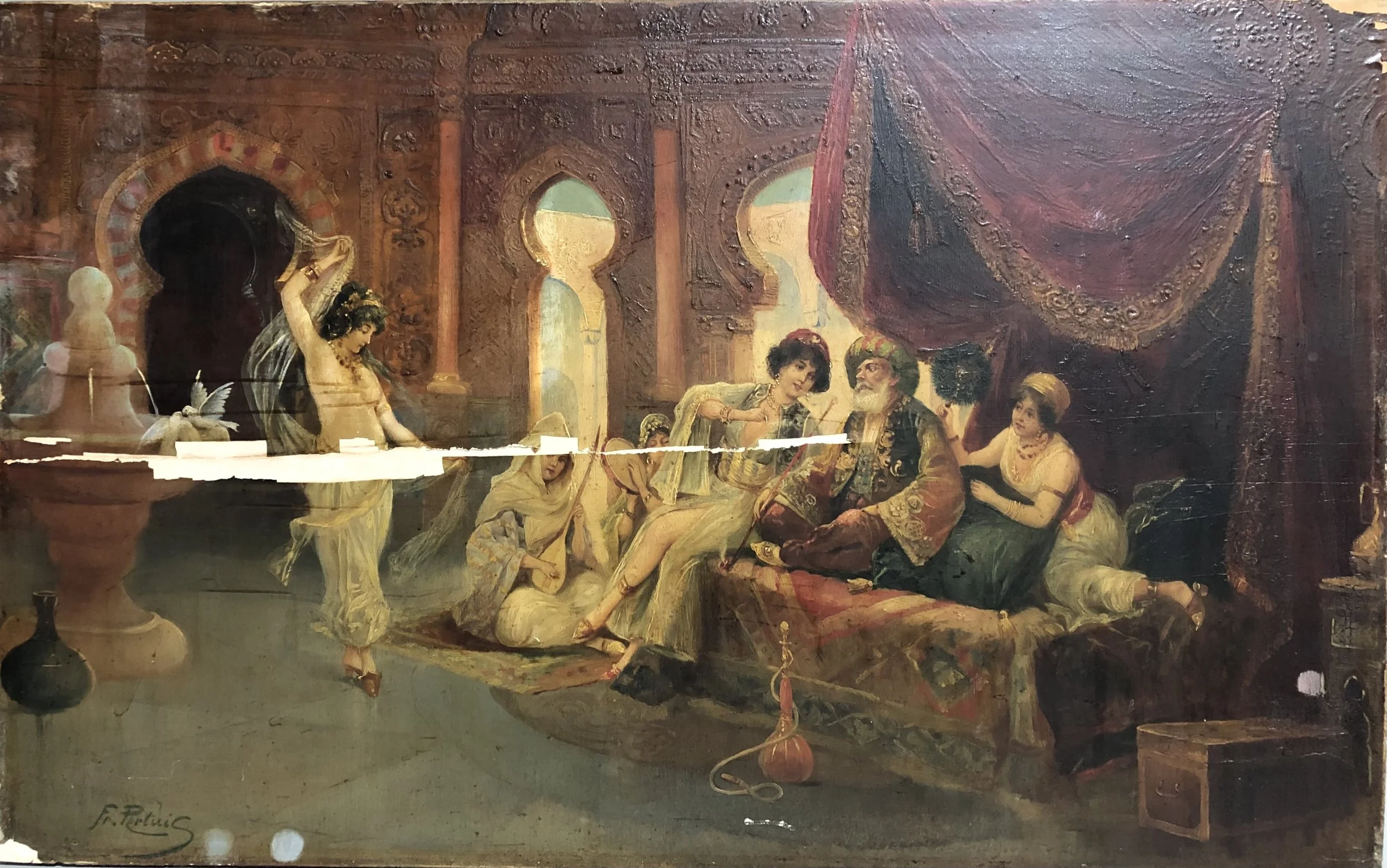 before - nicotine staining, extreme pigment flaking, stained varnish