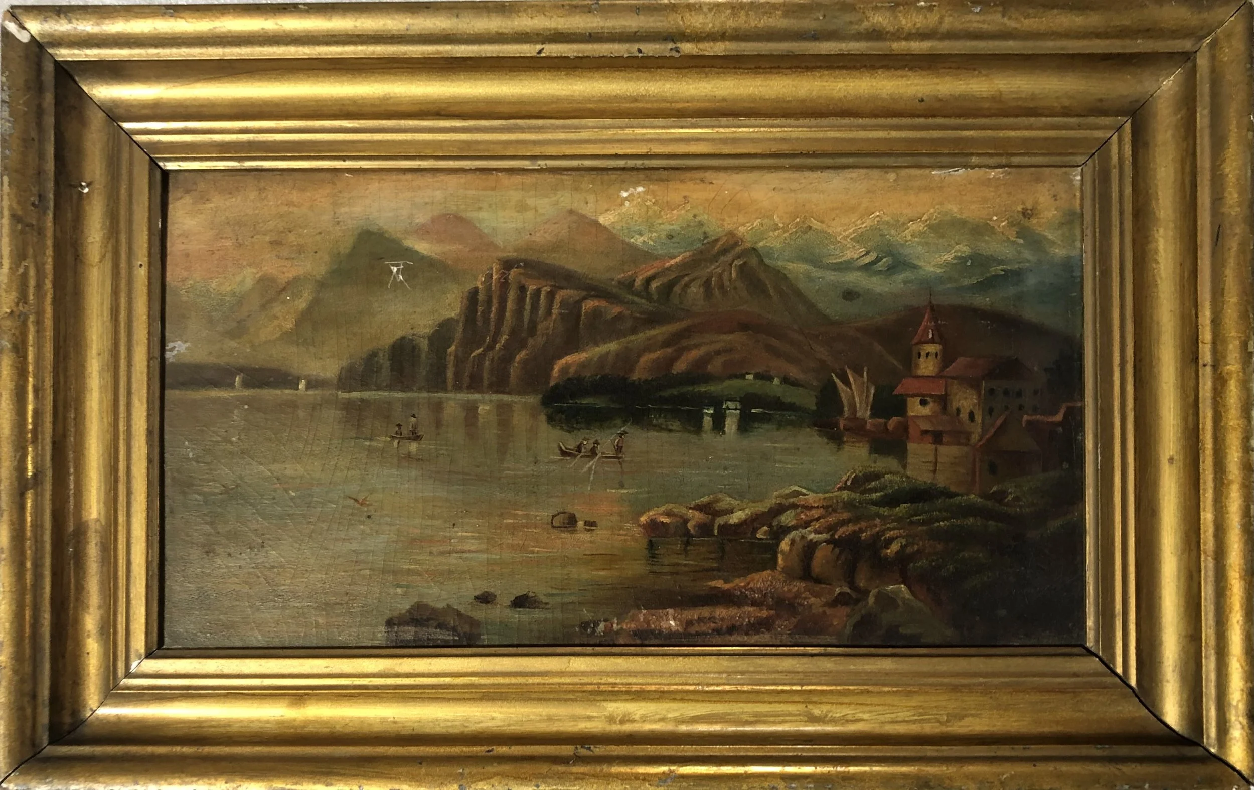 before - aged and discolored varnish, environmental debris, surface damage