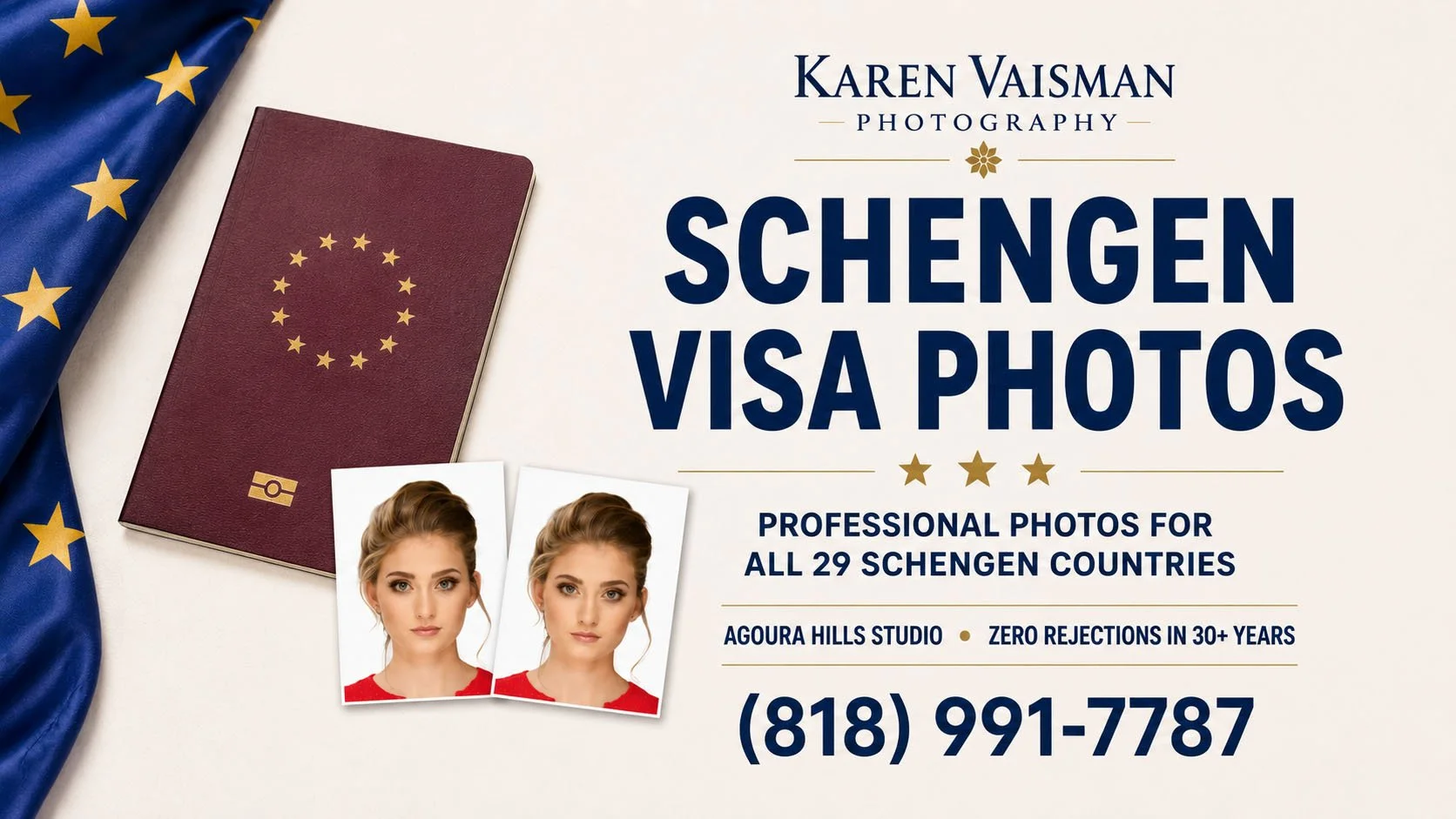 Schengen visa photos Los Angeles — 35×45mm biometric photos — Karen Vaisman Photography Agoura Hills