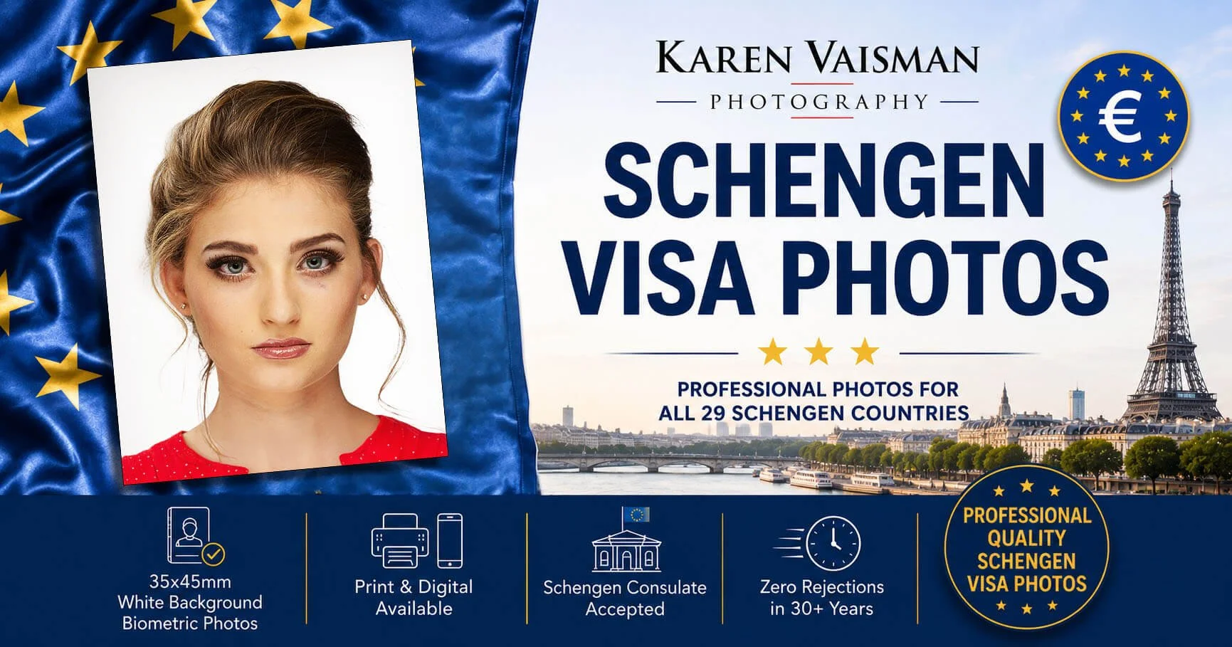Schengen visa photos Los Angeles — 35×45mm biometric photos for all 29 Schengen countries — Karen Vaisman Photography Agoura Hills