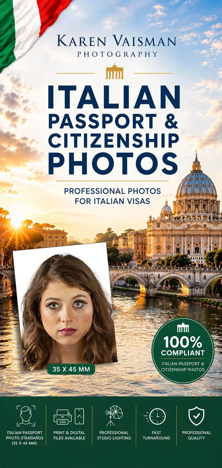 Italian passport photos, Italian visa photos, and Italian citizenship photos Los Angeles — Karen Vaisman Photography