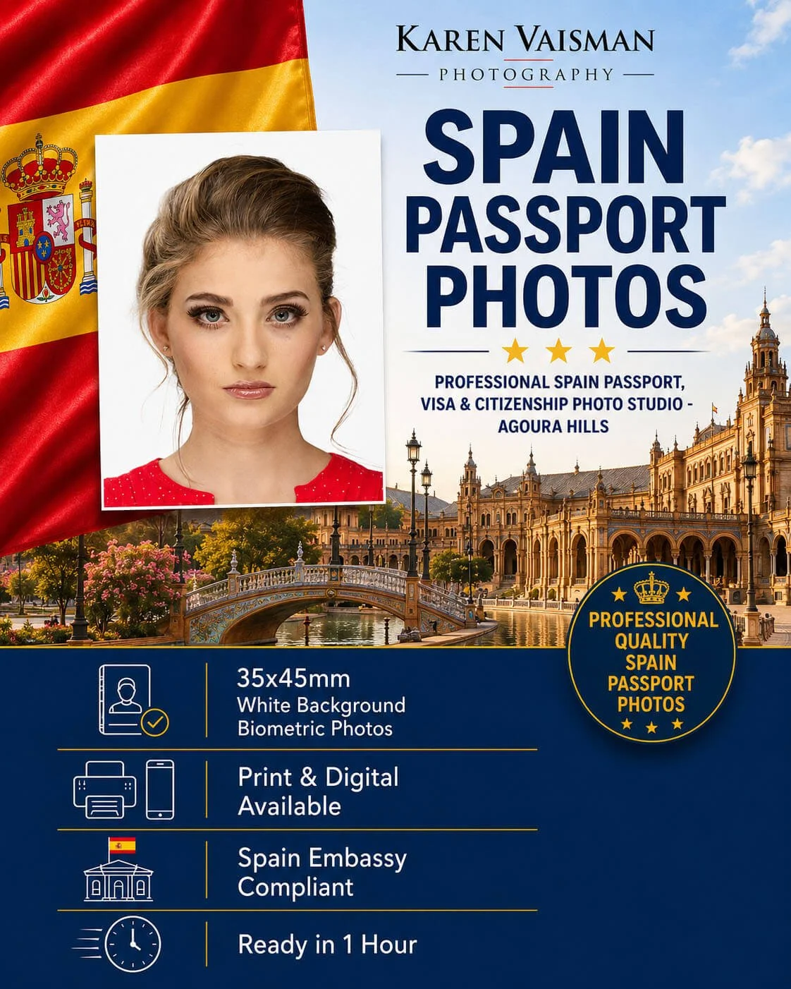 Spain passport photos Los Angeles — 35×45mm biometric photos for Spain visa applications — Karen Vaisman Photography Agoura Hills