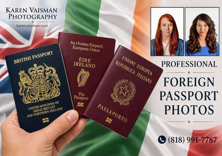 Foreign passport photos Agoura Hills — UK, Irish, Italian, German, French, Australian — Karen Vaisman Photography Los Angeles