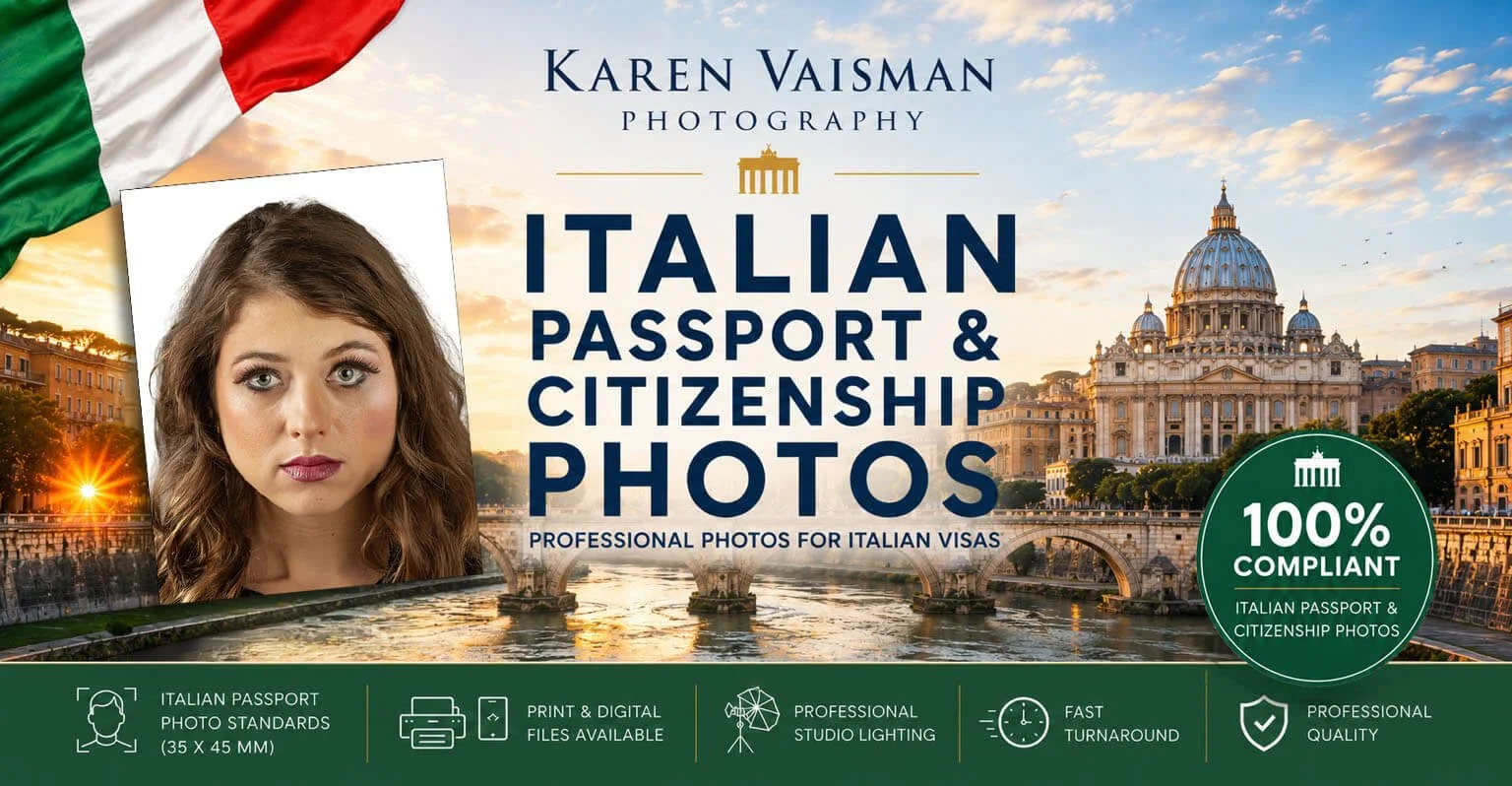 Italian passport photos, Italian visa photos, and Italian citizenship photos Los Angeles — Karen Vaisman Photography Agoura Hills