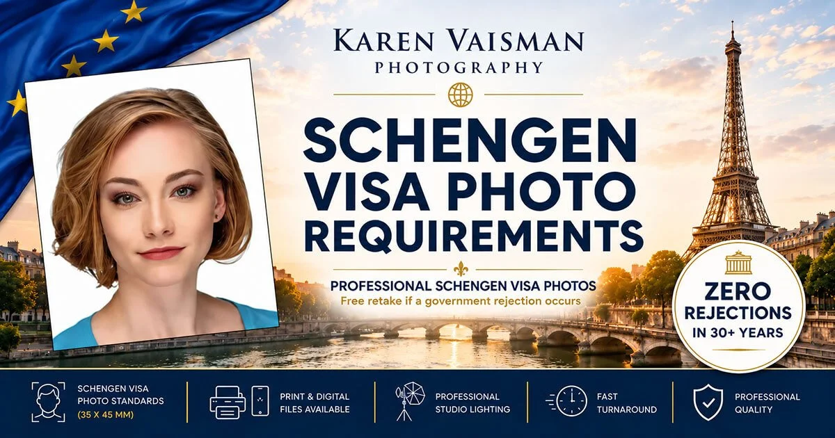 Schengen visa photo requirements Los Angeles — professional Schengen visa photos by Karen Vaisman Photography