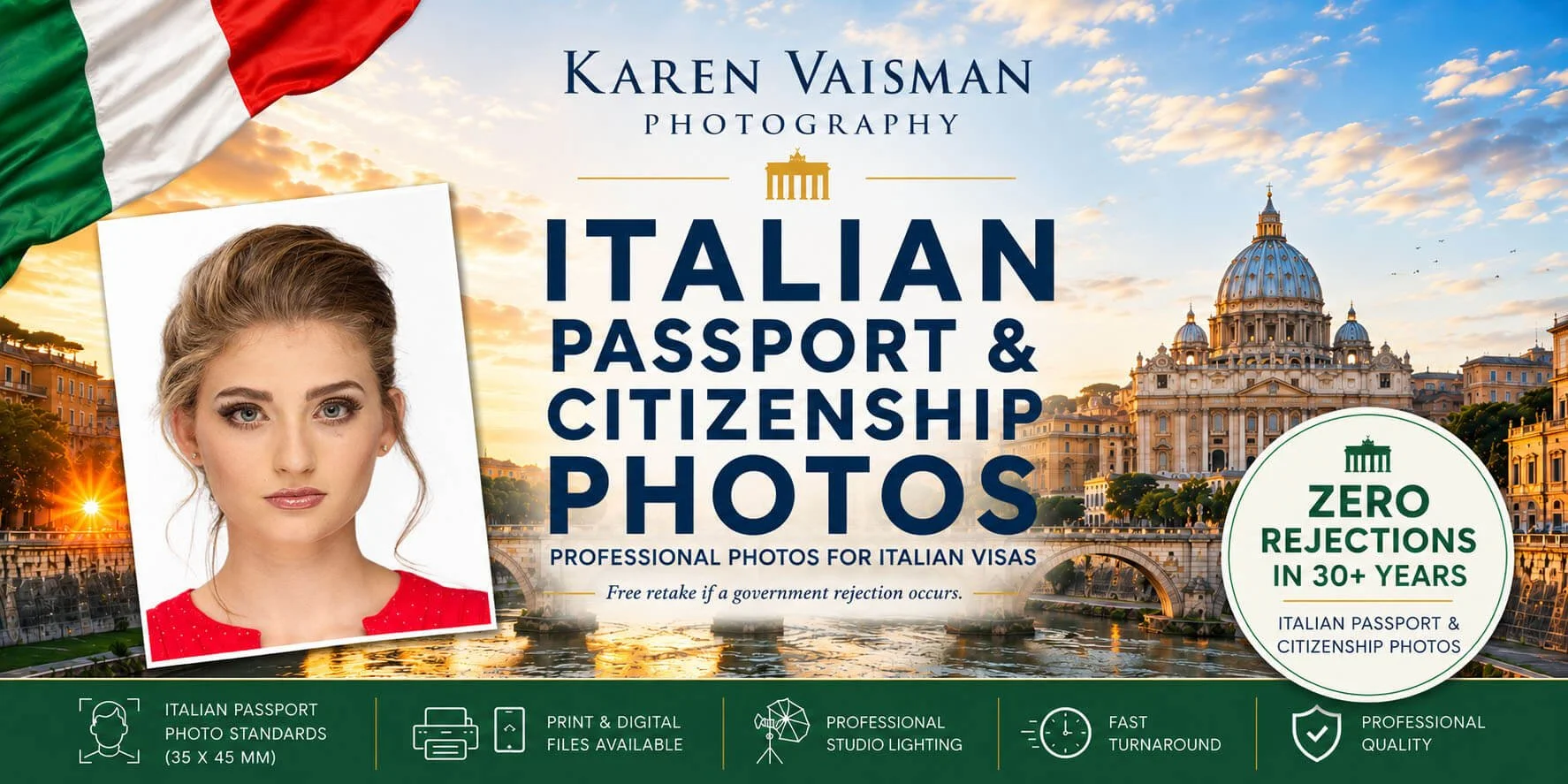 Italian Passport photo Los Angeles Karen Vaisman Photography