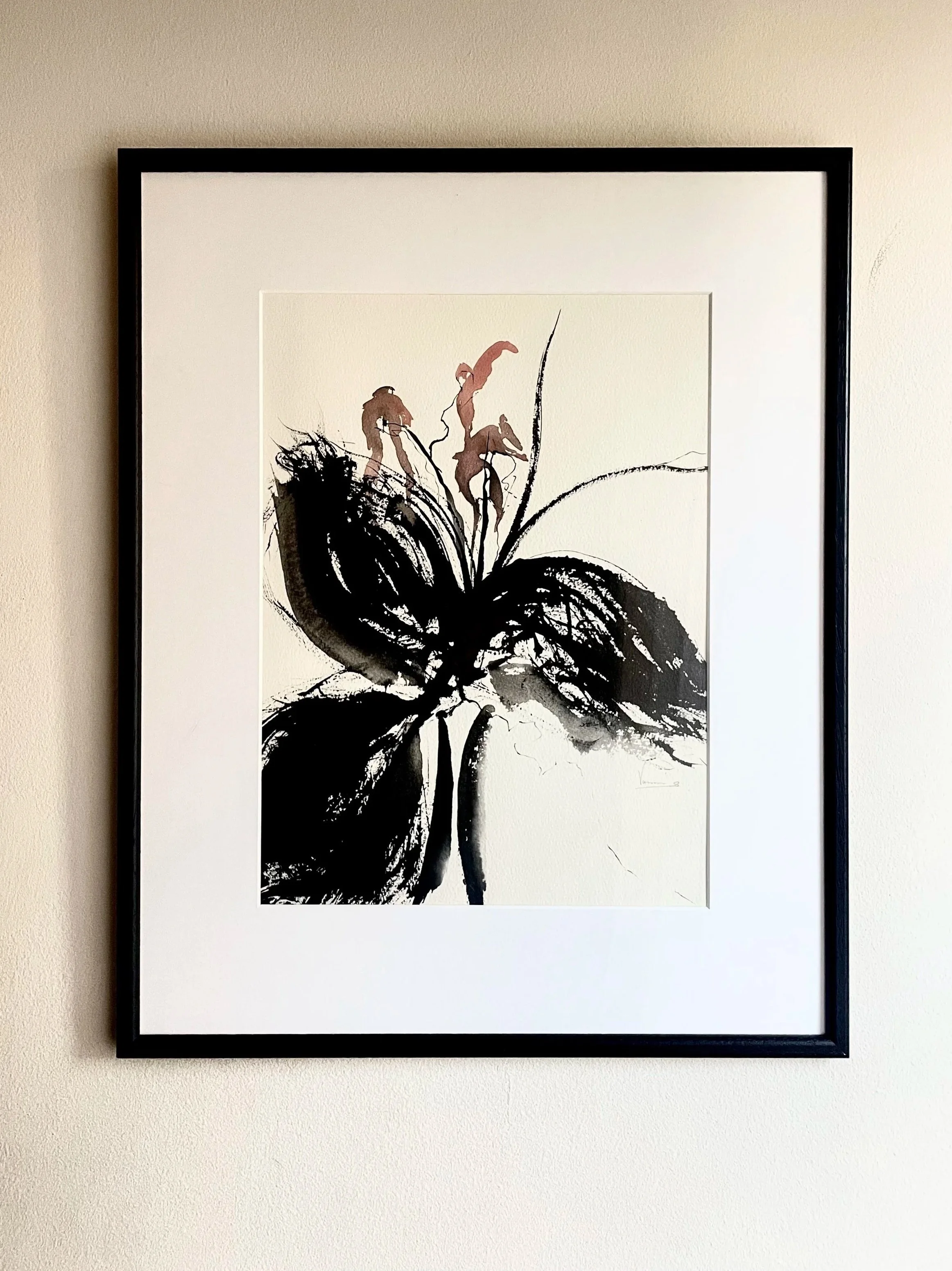 Runner Bean & Flower N°01 — 2024, Japanese ink - sumi-e and organic pigments