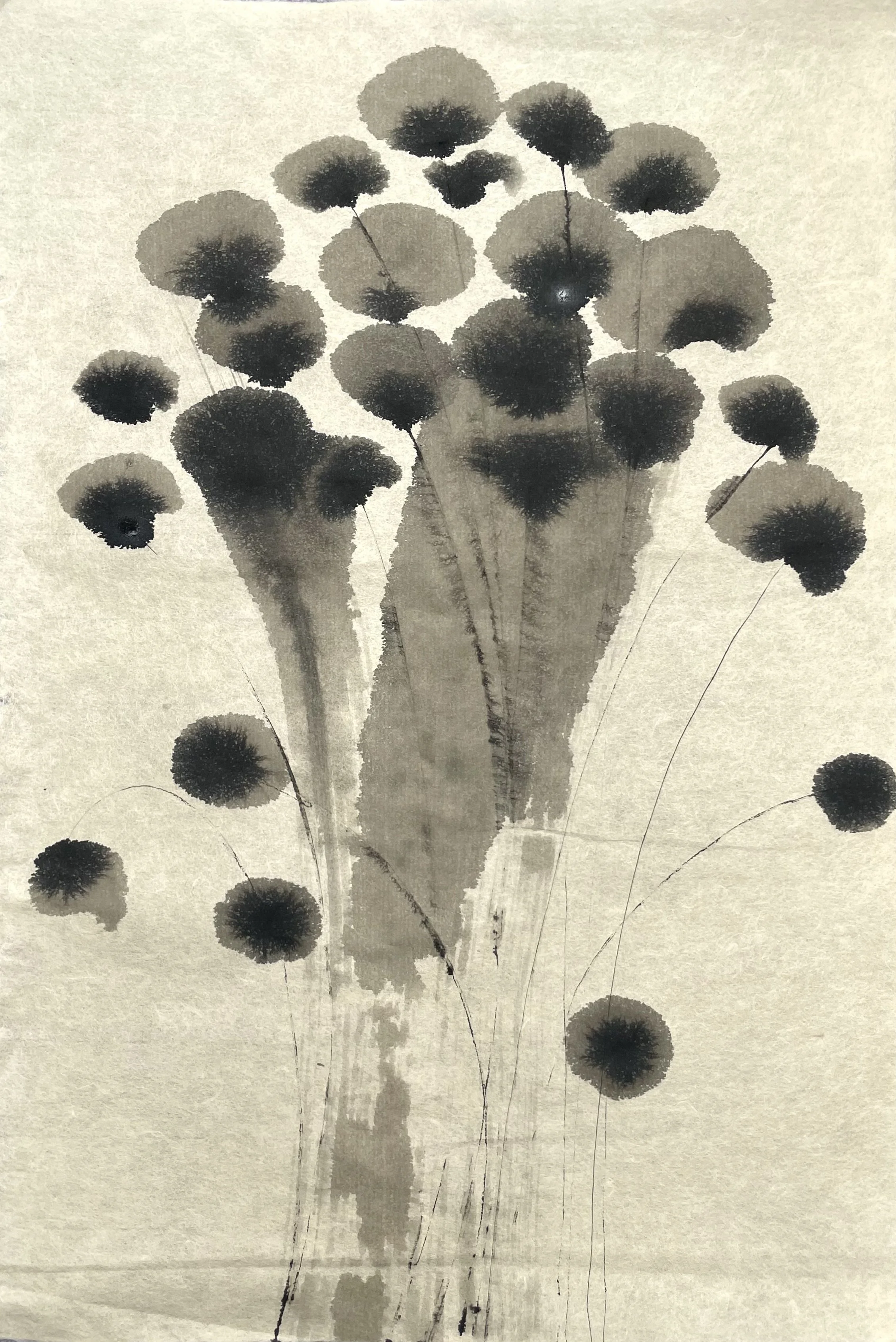 Enoki mushrooms - Japanese ink painting