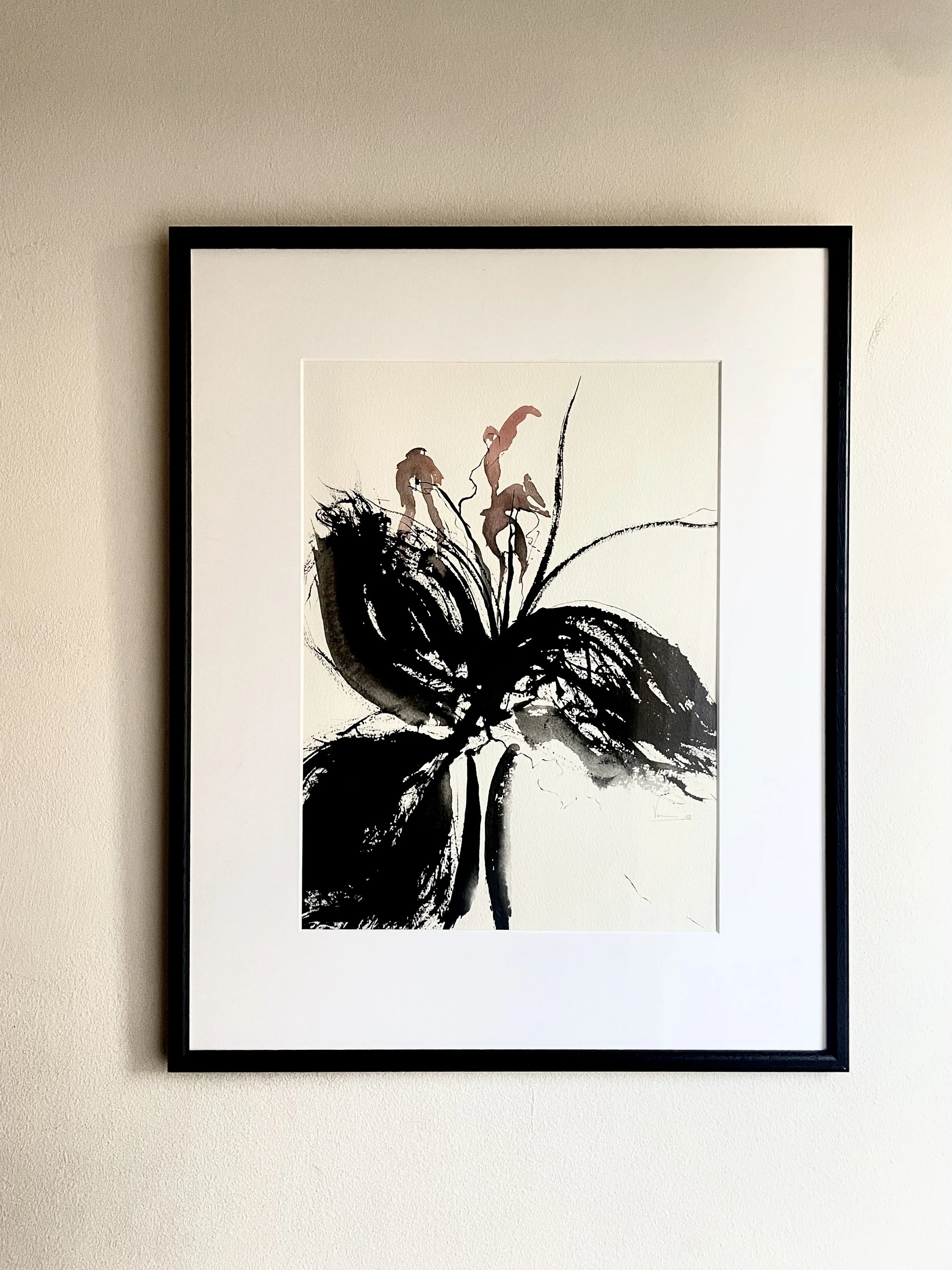 Runner Bean & Flower N°01 — 2024, Japanese ink - sumi-e and organic pigments