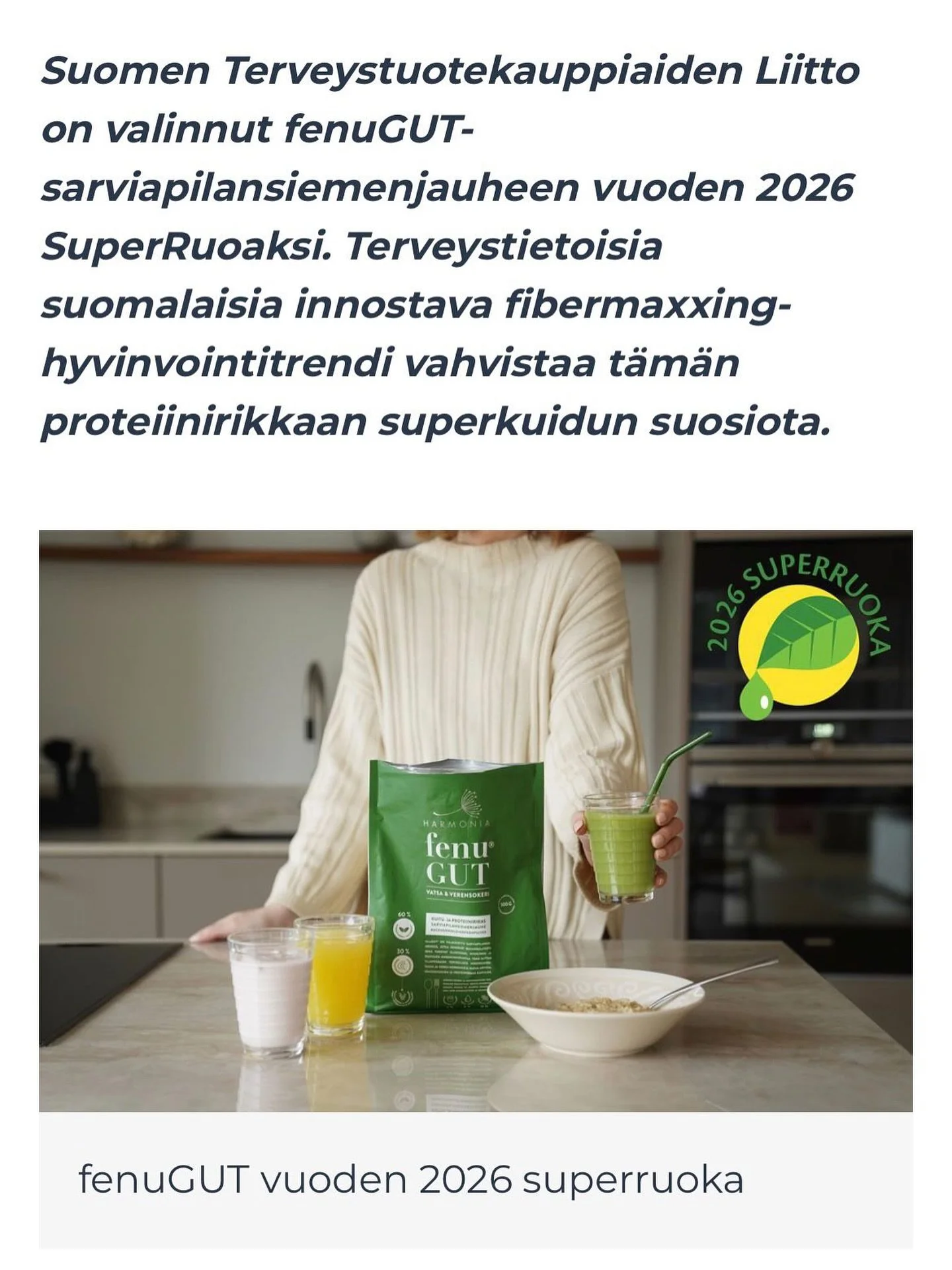 T&auml;t&auml; voi ostaa hoitolalta 😍 Aamun aloitus hyv&auml;ll&auml; kuidulla ja runsaalla nesteytyksell&auml; k&auml;ynnist&auml;&auml; kehon lempe&auml;sti. Vahva suositus t&auml;lle tuotteelle #fenugut