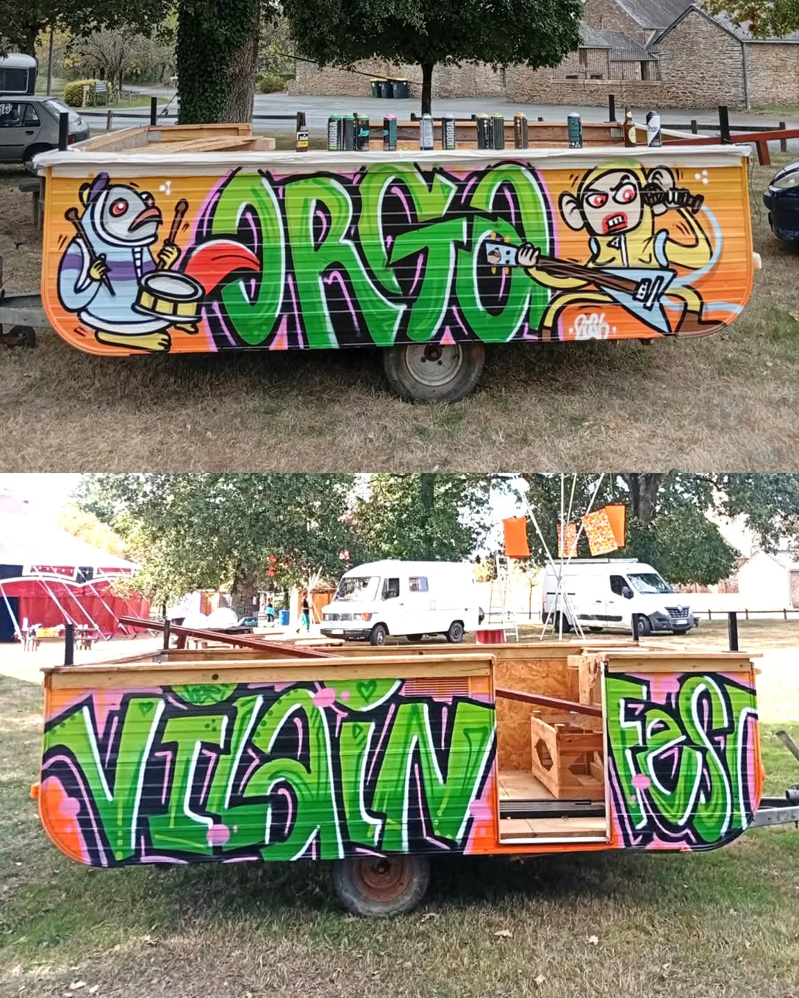 Décoration d'une demi caravane pour un Festival de musique.
