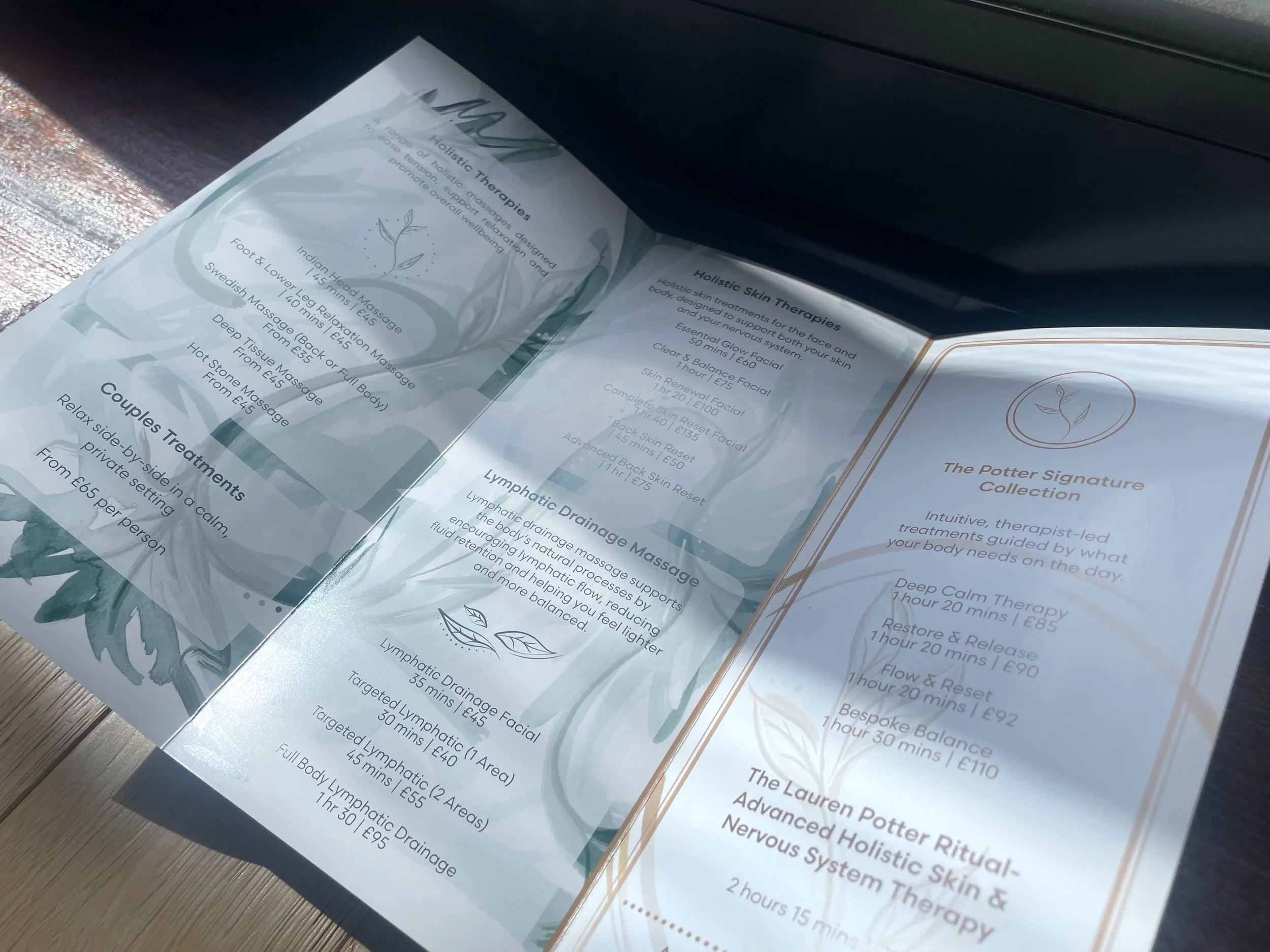 Lauren Potter Holistic Therapy - Trifold Treatment Leaflet