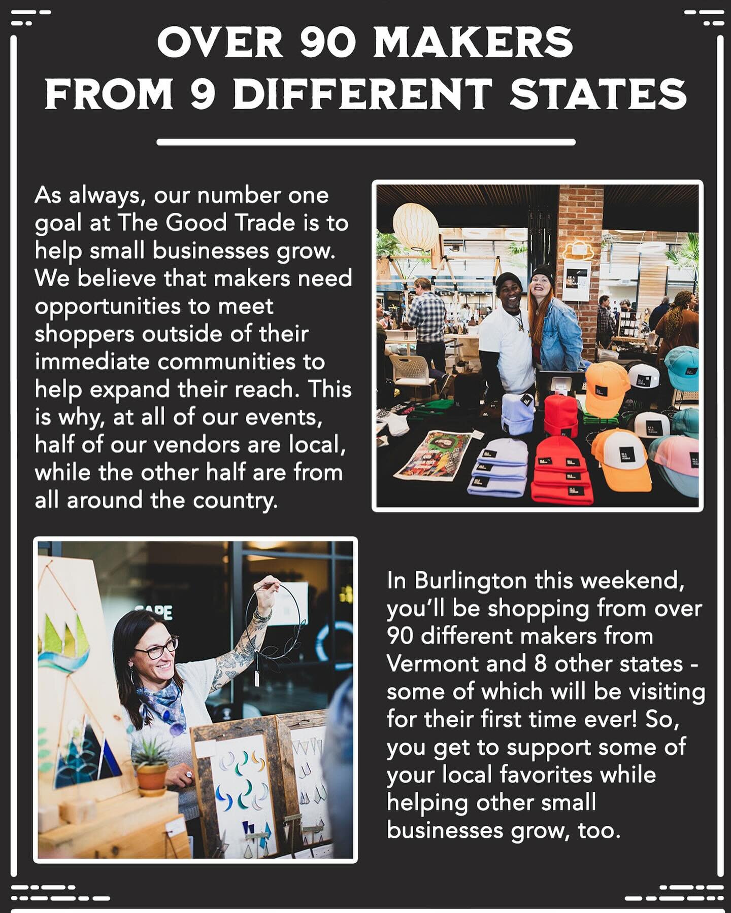 @goodtrademakersmarket Burlington is this weekend! The holiday &amp; a family loss have had my mind out of the game the past few days - but I can&rsquo;t wait to be in VT this weekend, surrounded by amazing talent, good people &amp; the beautiful ven