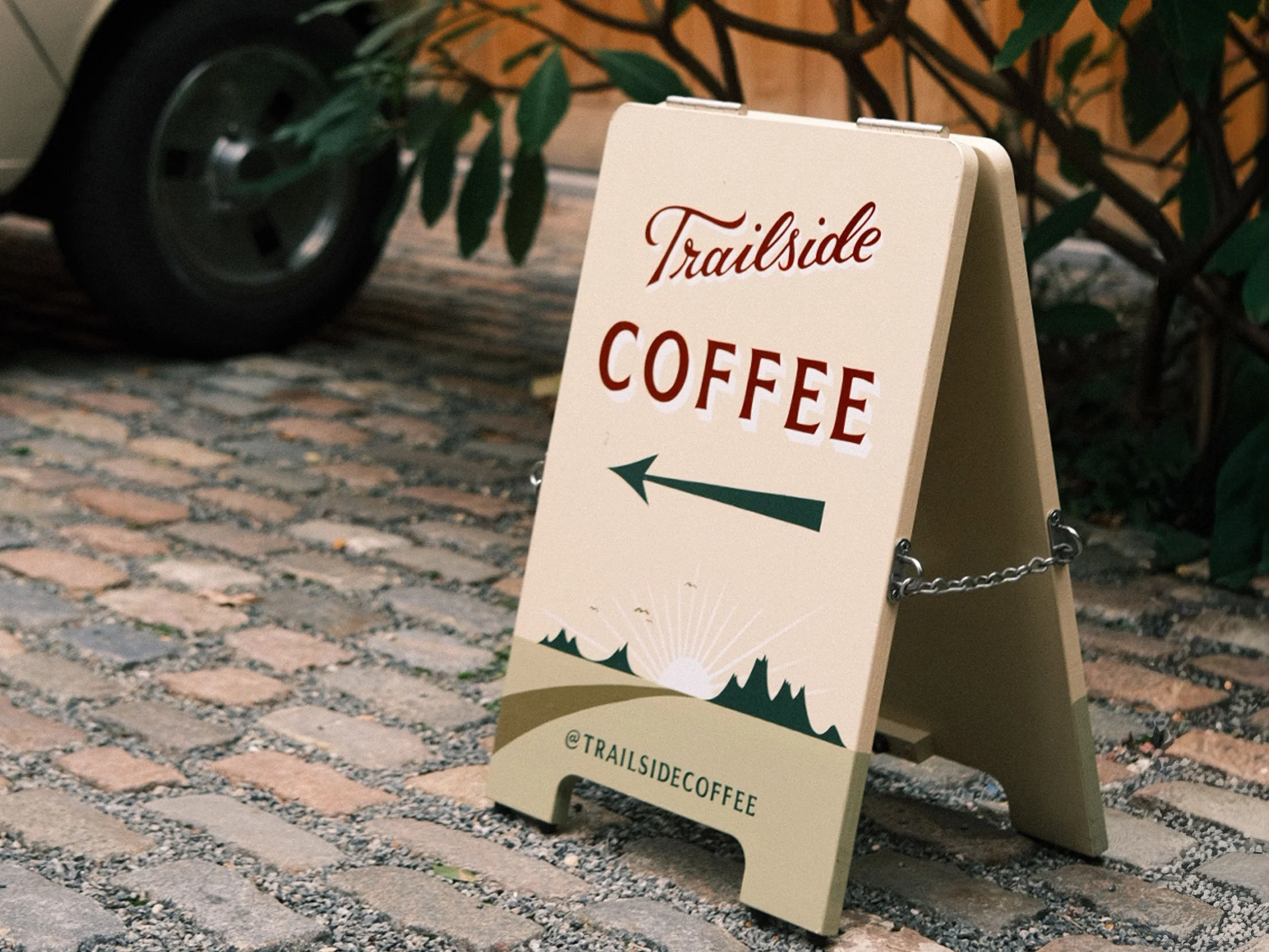 A-board fabrication, design and signwriting for Trailside Coffee