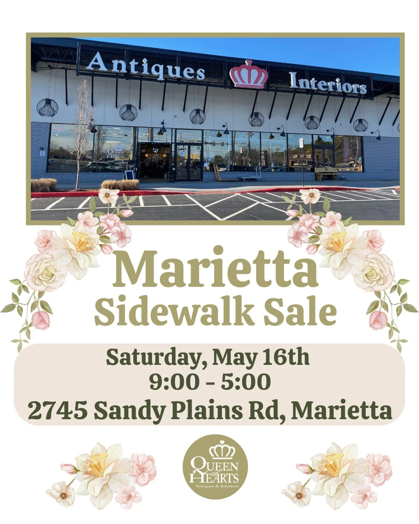 Stop by Marietta today!! 📍2745 Sandy Plains Rd
⏰9-6pm. Bring your friends, your pets, your kids and join in on the fun! See you there!

#mariettasidewalksale #marietta #antiquefinds #queenofheartsantiquesmarietta #queenofheartsmarietta