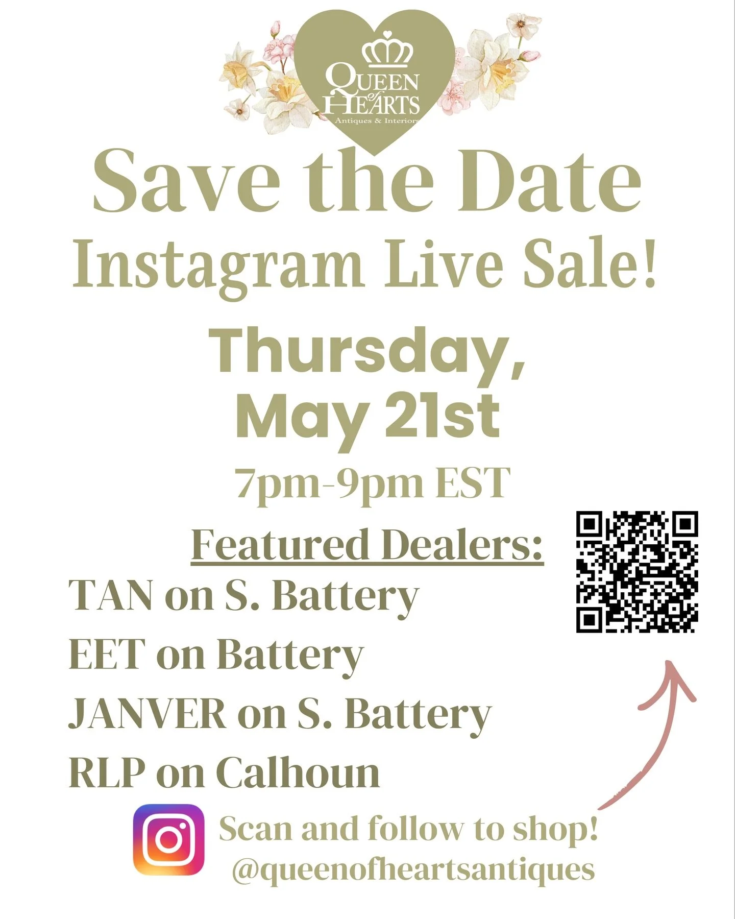 👑 Mark your calendars! Our next Instagram Live Sale is happening Thursday, May 21st from 7&ndash;9pm EST featuring some incredible dealers from our Alpharetta location. 

We&rsquo;ll have vintage finds, perfectly collected decor and one of a kind pi