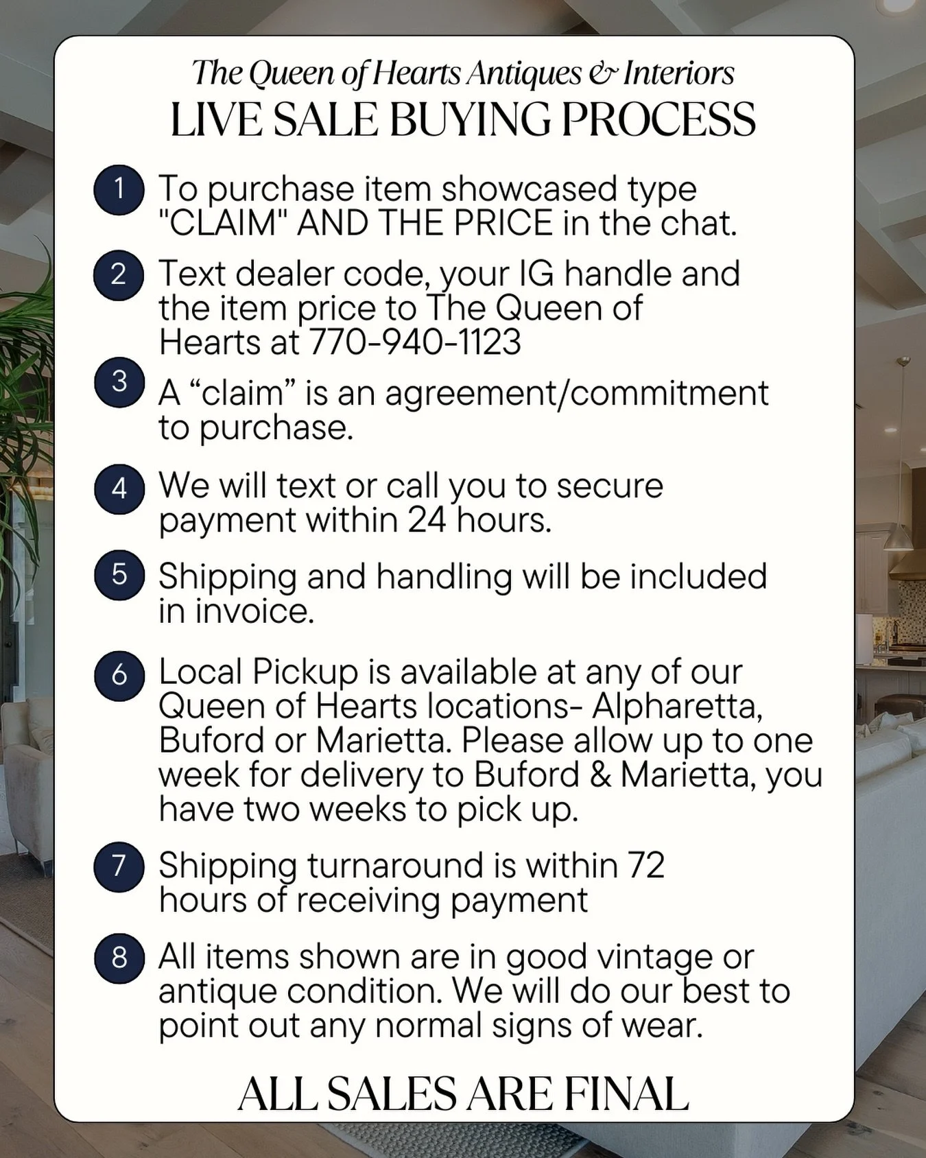 🚨 IT&rsquo;S LIVE SALE DAY 🚨 Before we get started tonight at 7pm EST, please take a moment to review our Live Sale Buying Process above so you know exactly how claiming works.

✨ To purchase, type CLAIM + PRICE in the chat
✨ Text The Queen at 770-