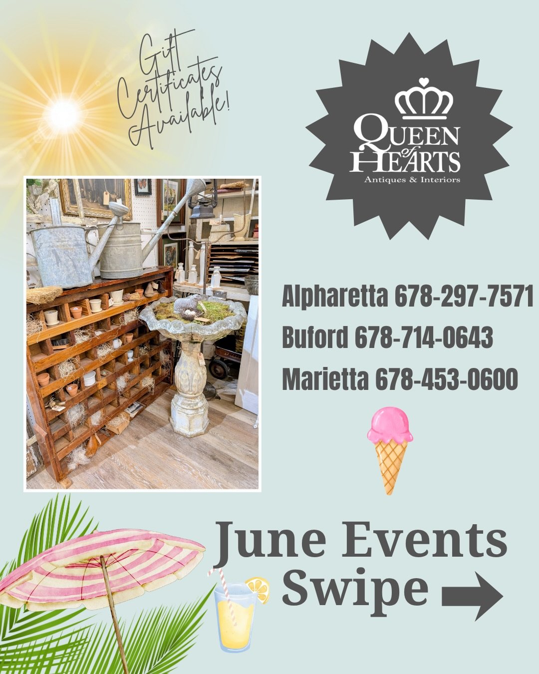 SWIPE 👉 June is shaping up to be a good one at the Queen! 👑✨

From fresh arrivals hitting the floor daily to can&rsquo;t miss sidewalk sales, there&rsquo;s always something new to discover (and fall in love with).

Check out what&rsquo;s happening 