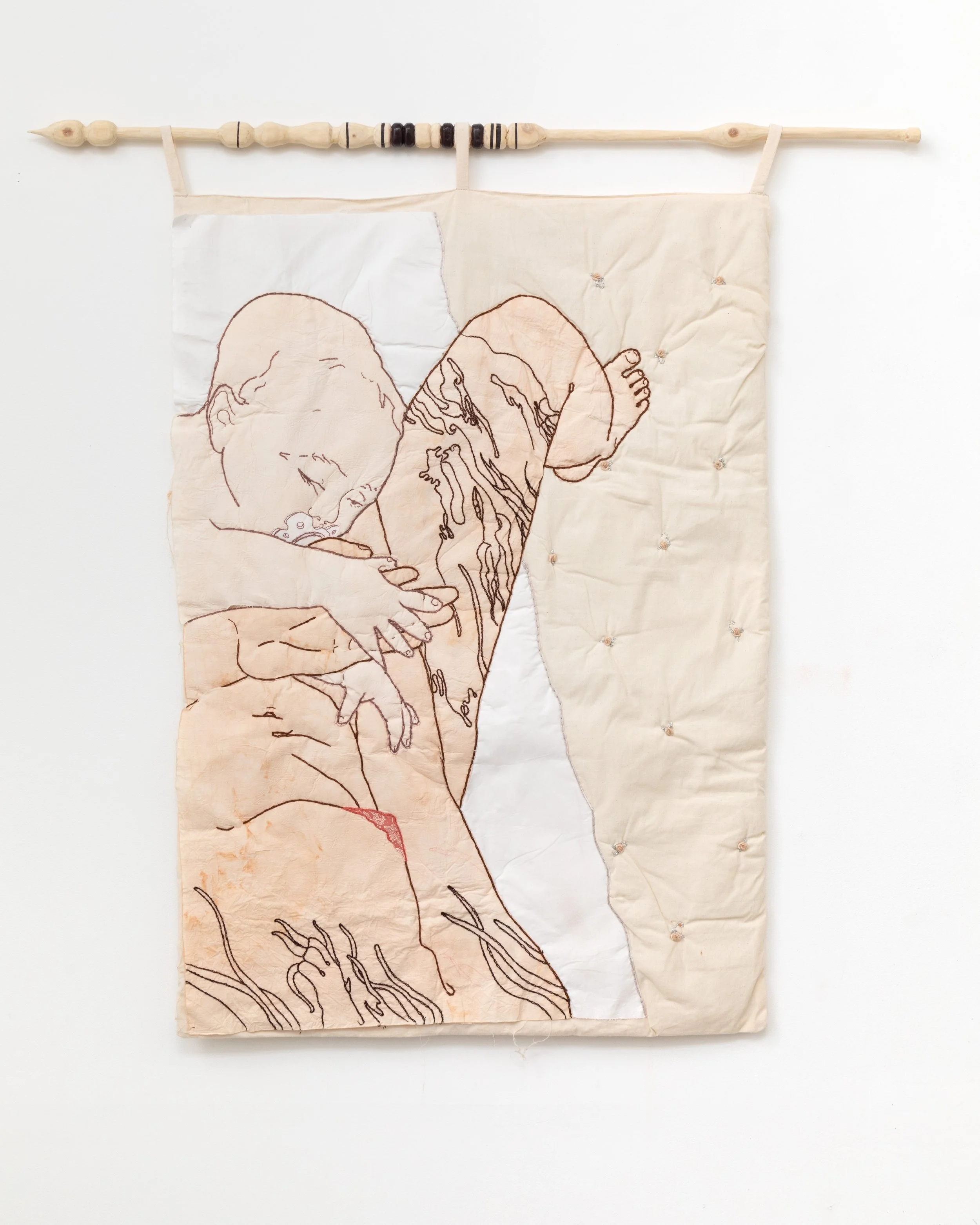 Gray Woolf, 2024/ Cotton, natural dye, wood/ 115 x 95 cm