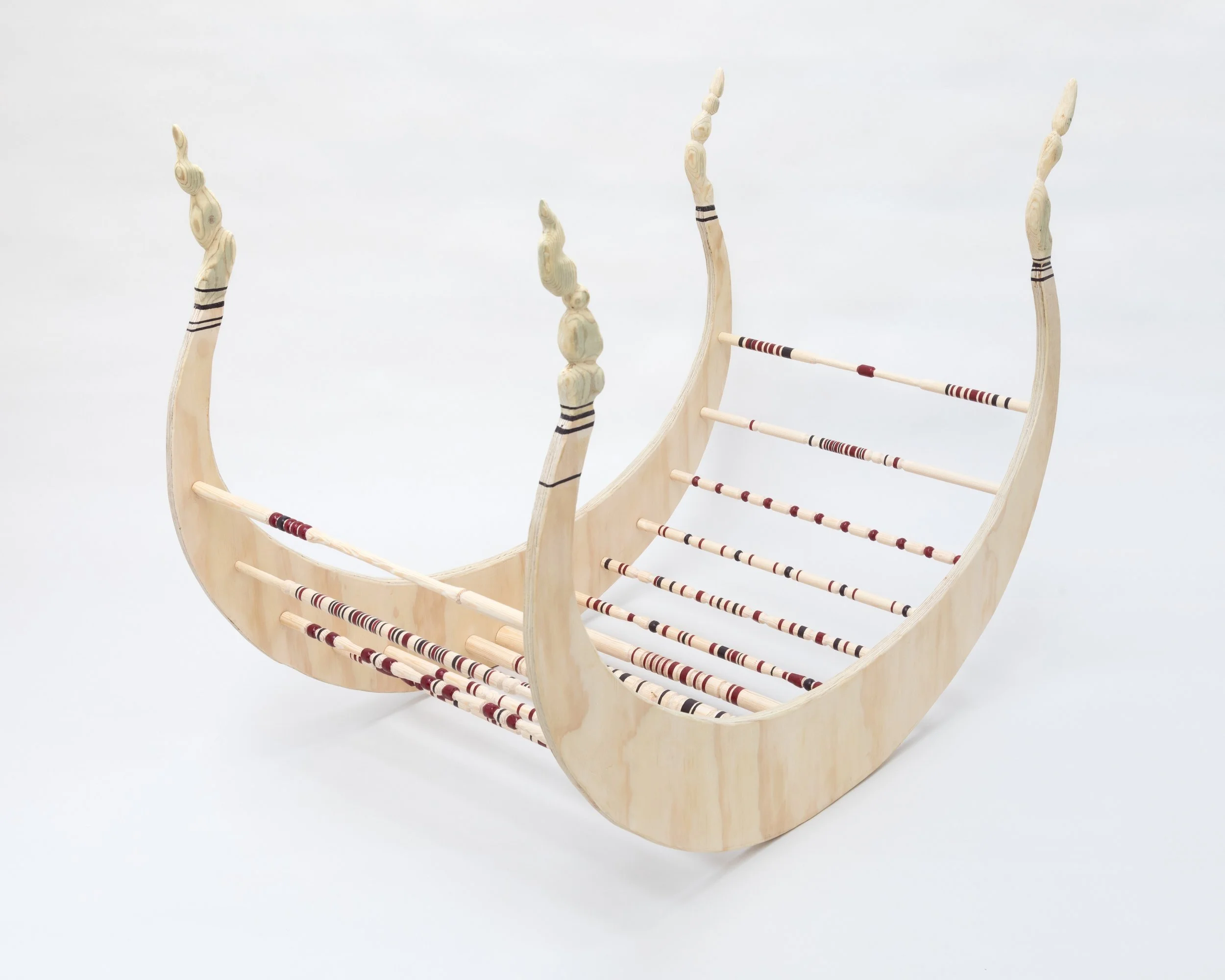 Installation Beshik, 2024/
poplar, furniture paint, wax,
cotton, vintage silk,
vintage pan velvet