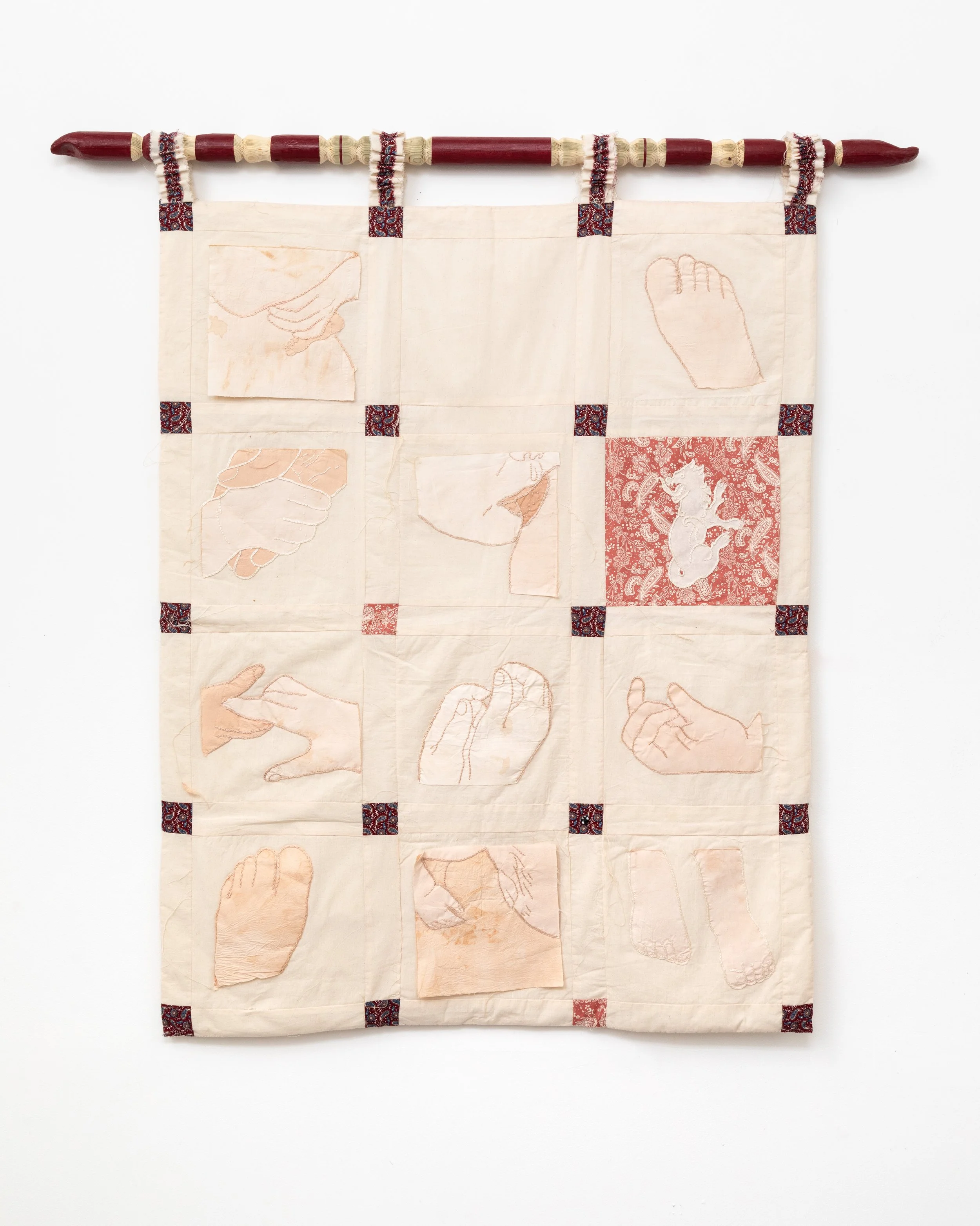 Oy Iease (Thinker), 2024/ Cotton, natural dye, wood/ 125x117 cm