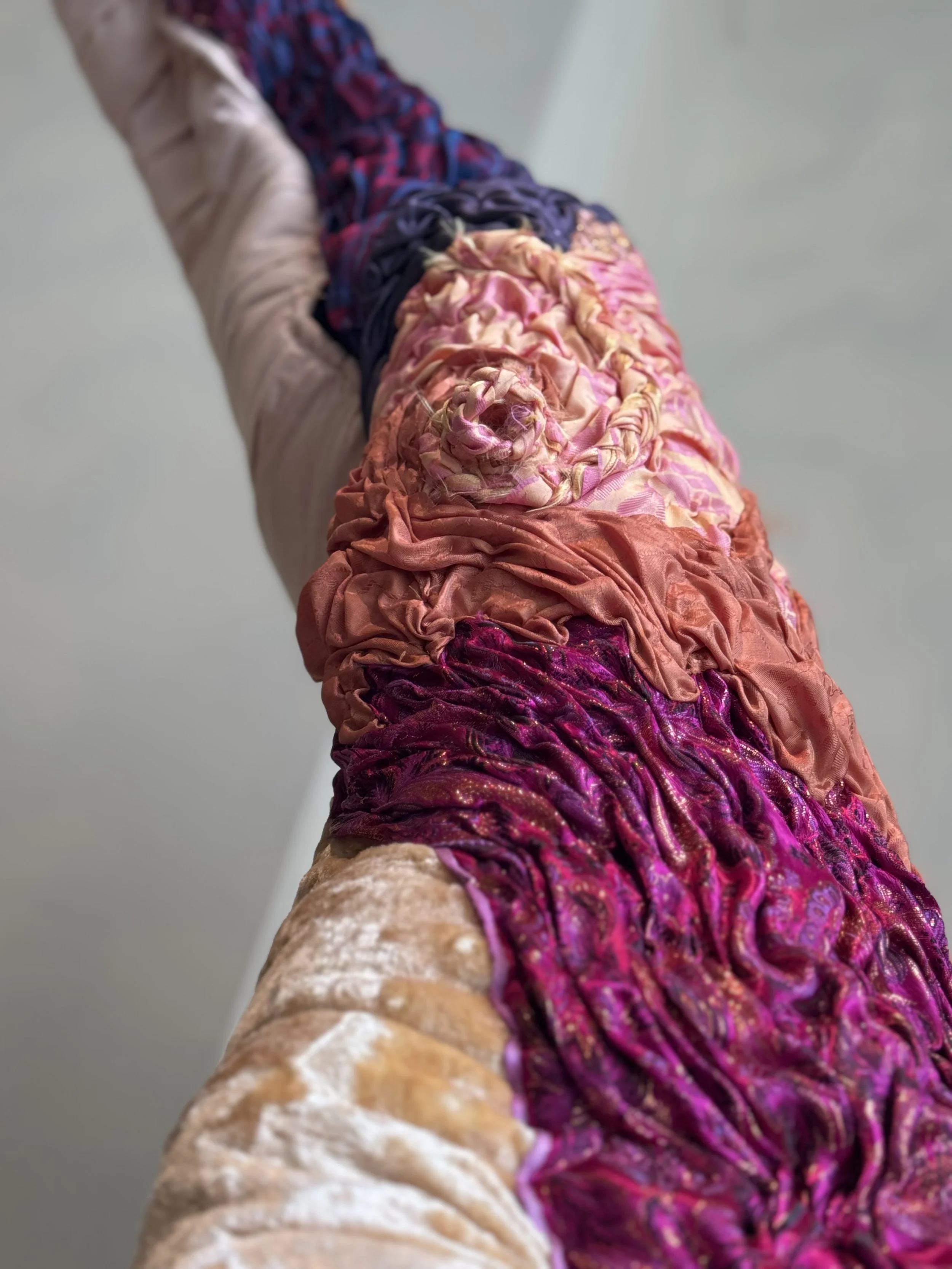 The Beast 2025, 320X70 cm/
Pine wood, cotton, silk, muslin, mixed natural-synthetic textiles