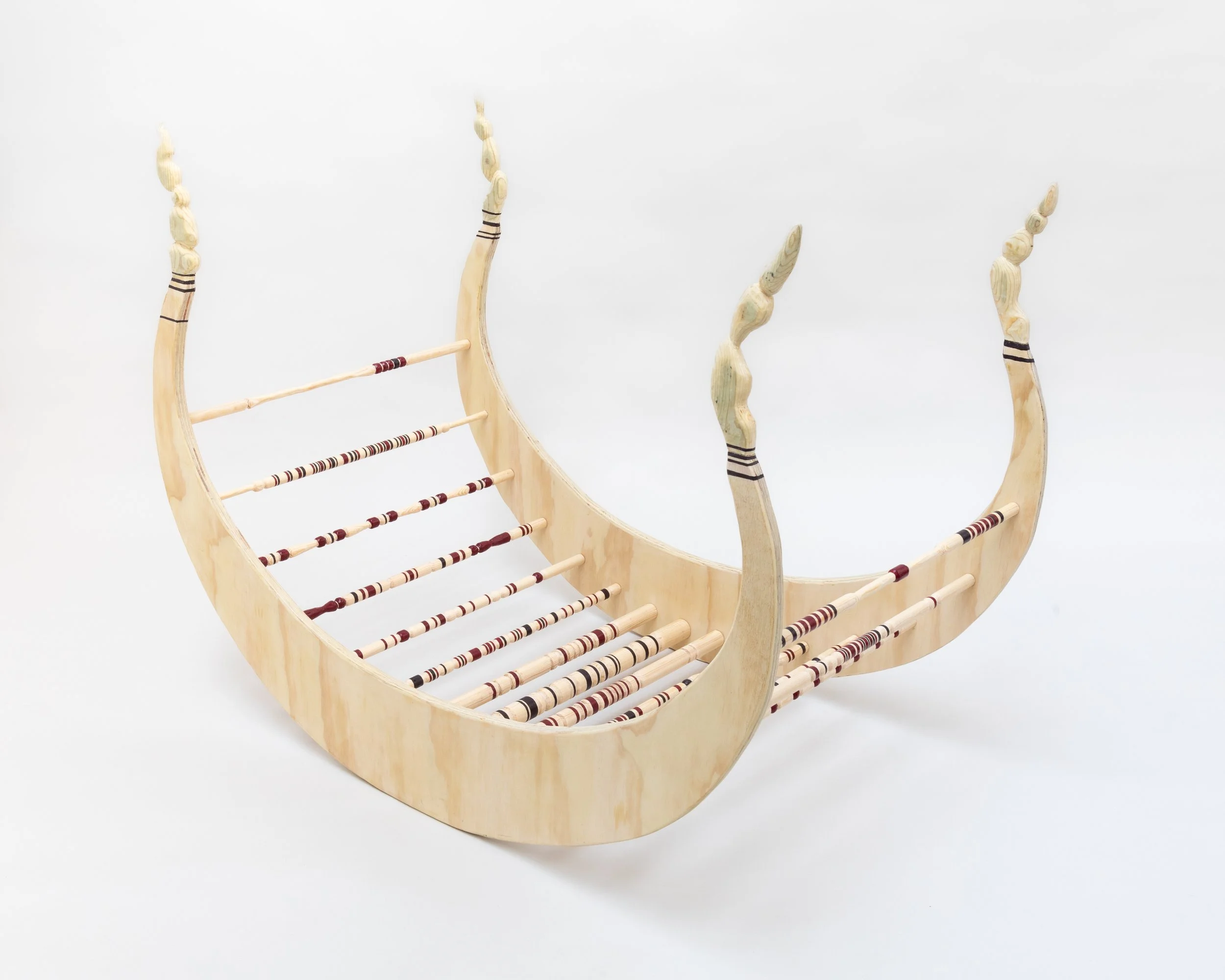 Installation Beshik, 2024/
poplar, furniture paint, wax,
cotton, vintage silk,
vintage pan velvet