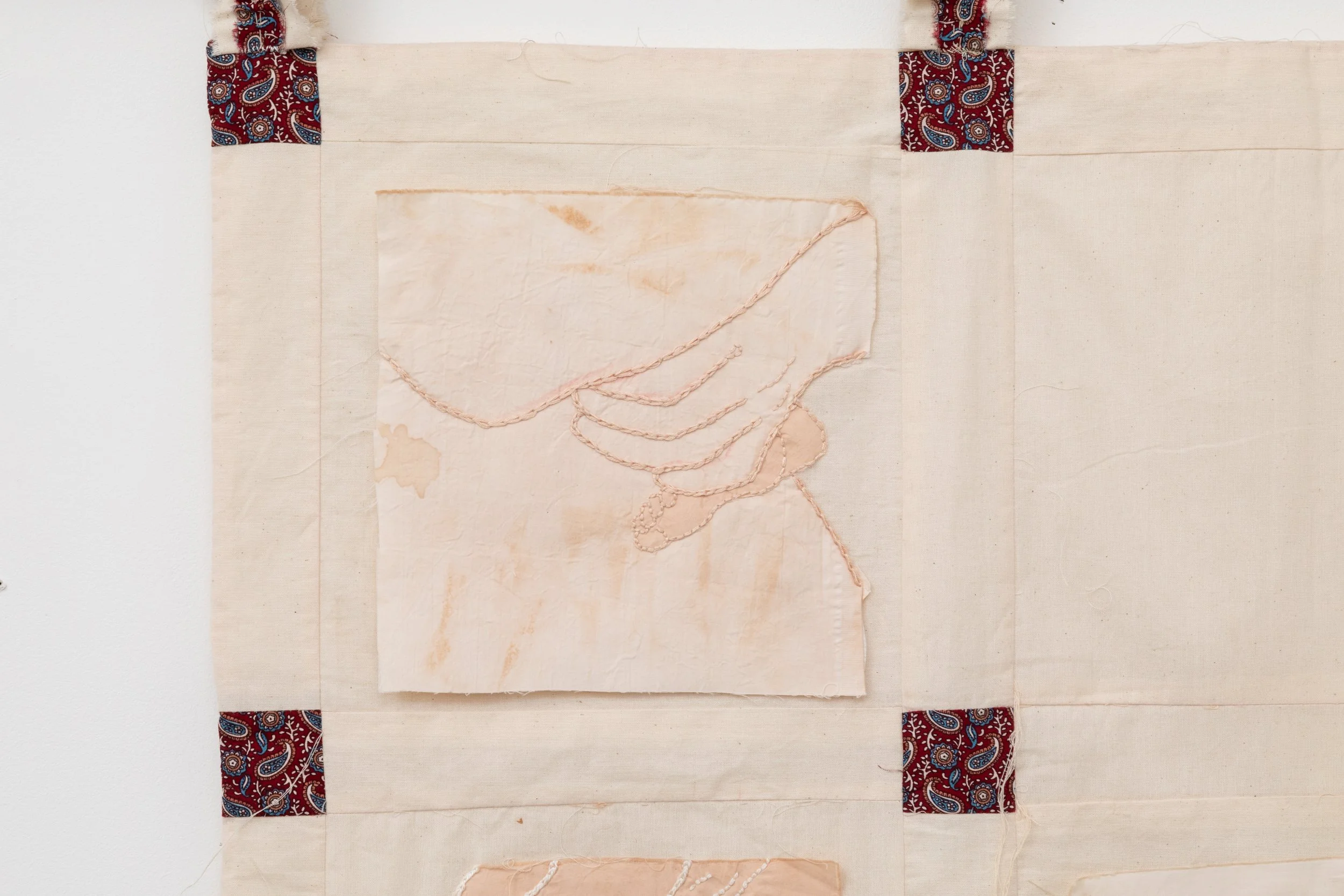 Oy Iease (Thinker), 2024/ Cotton, natural dye, wood/ 125x117 cm