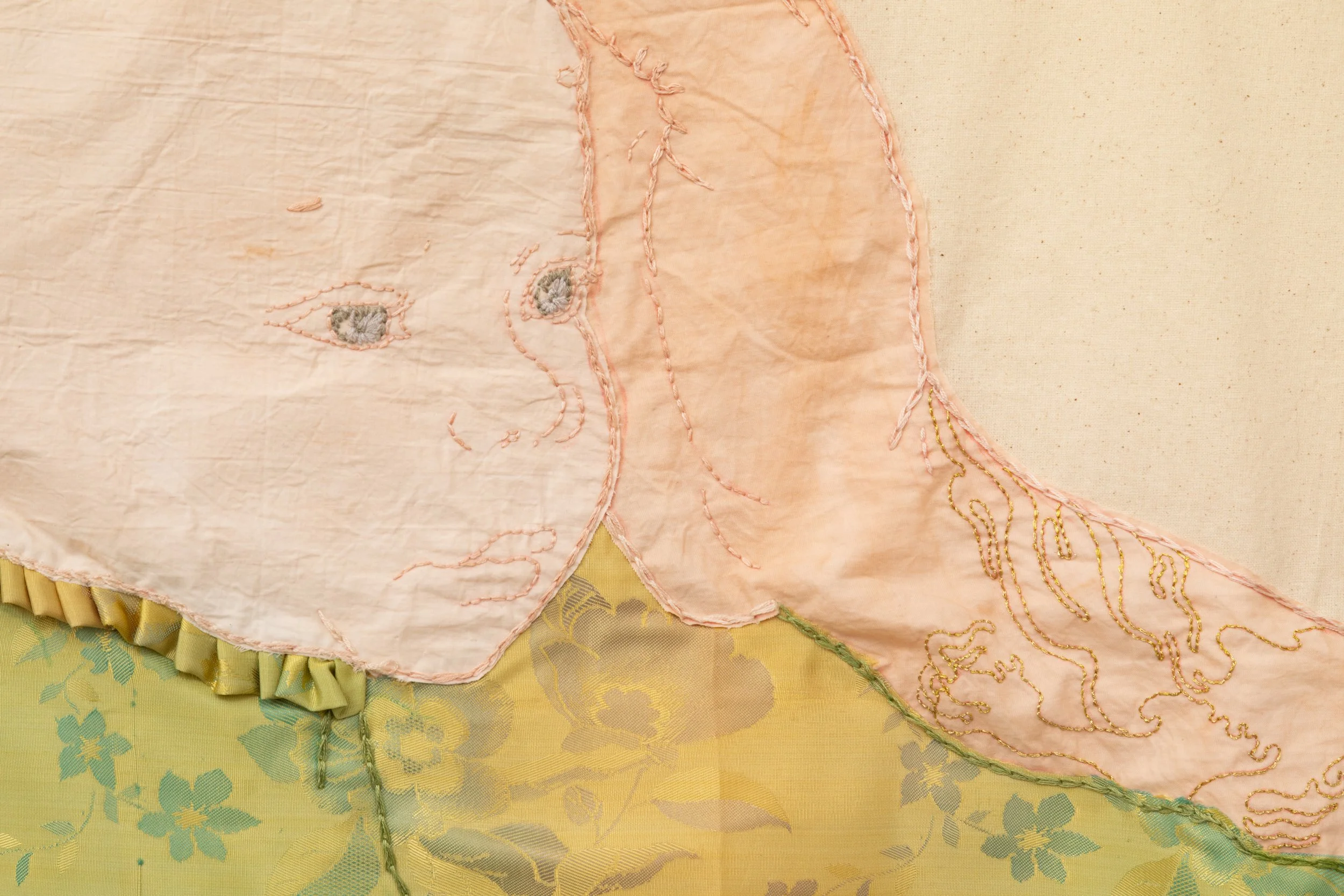 Azhdarha is guarding, 2014/ Cotton, natural dyes, vintage silk, wood/ 115x112 cm