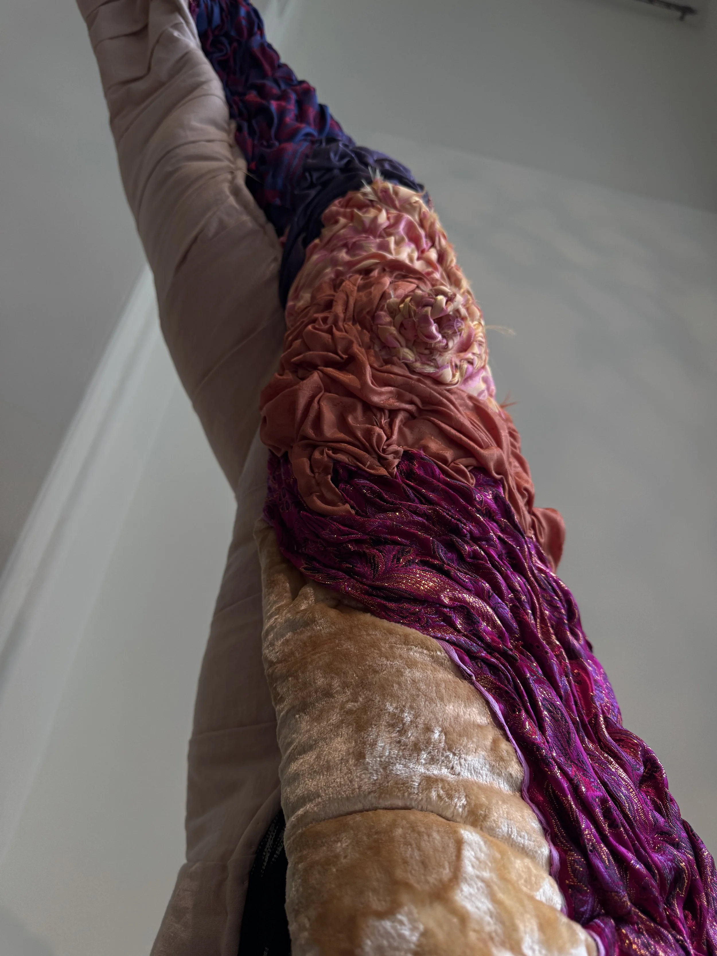 The Beast 2025, 320X70 cm/
Pine wood, cotton, silk, muslin, mixed natural-synthetic textiles