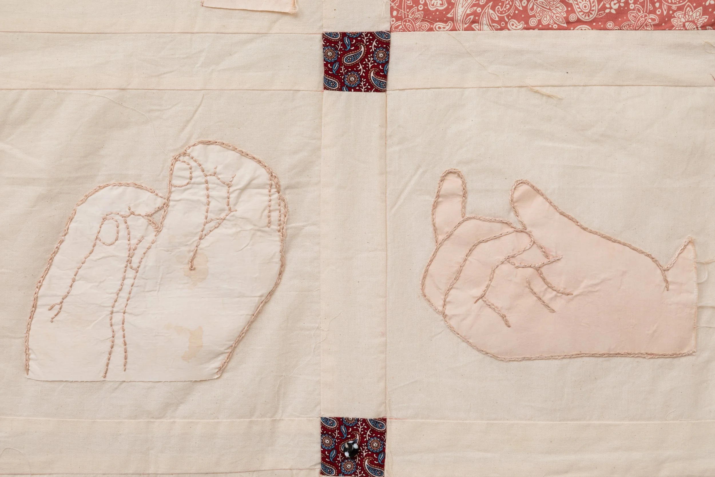 Oy Iease (Thinker), 2024/ Cotton, natural dye, wood/ 125x117 cm