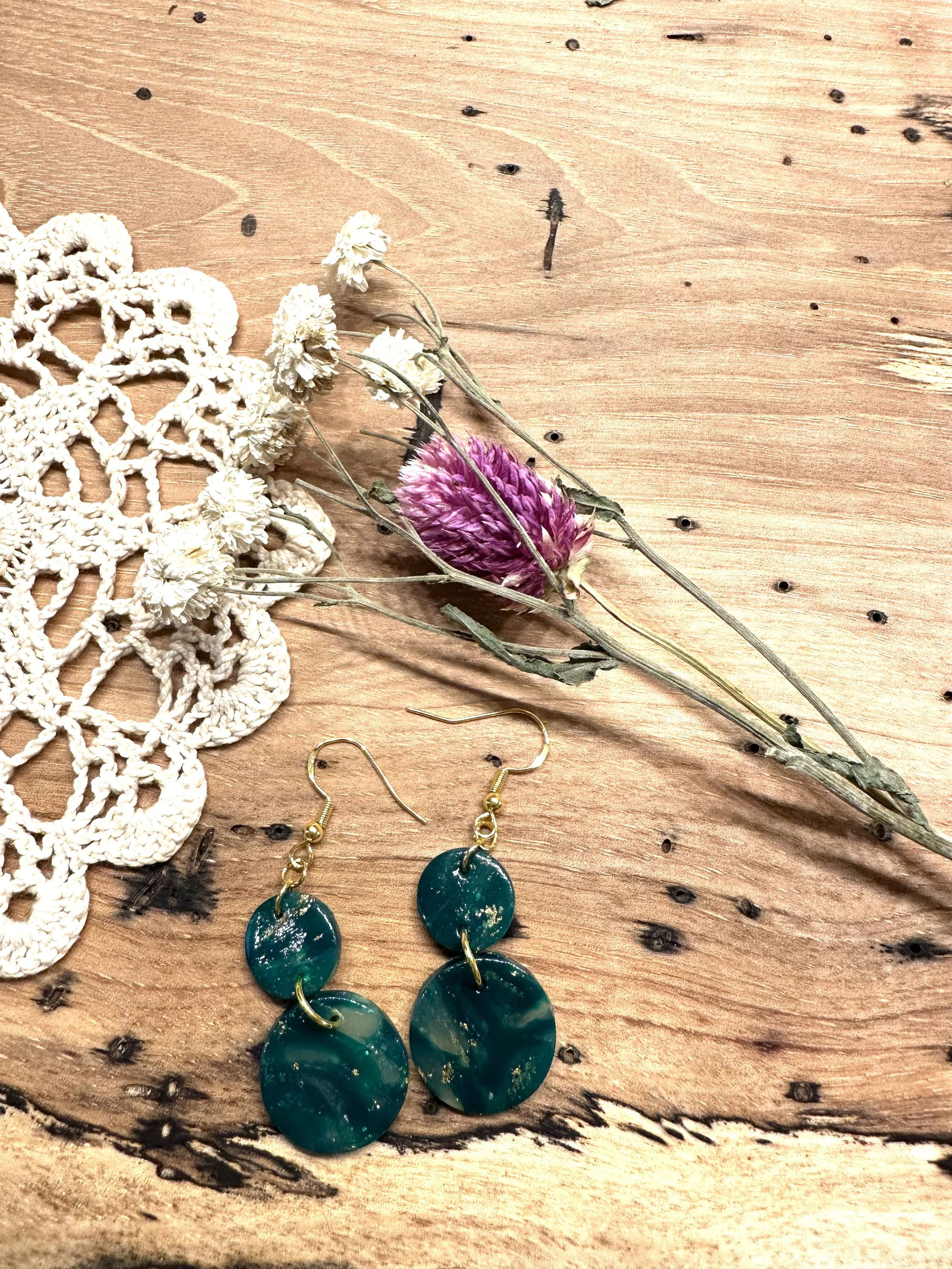 Emerald with Gold Shimmer Dangles