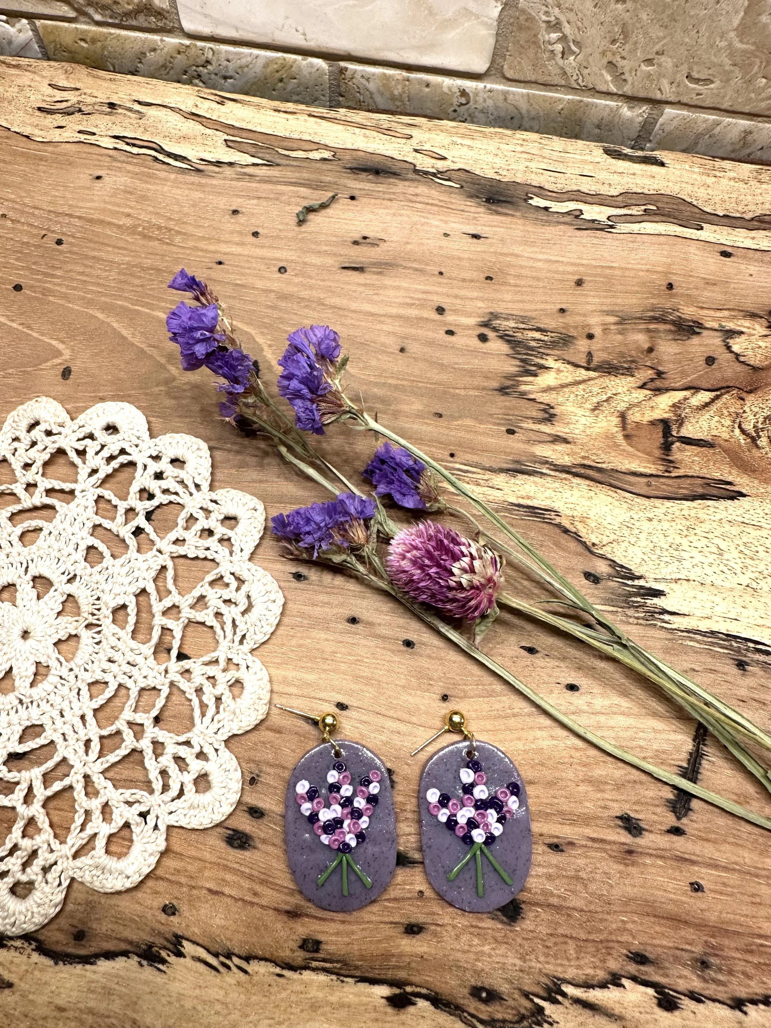 Lavender Oval with Flowers - Large