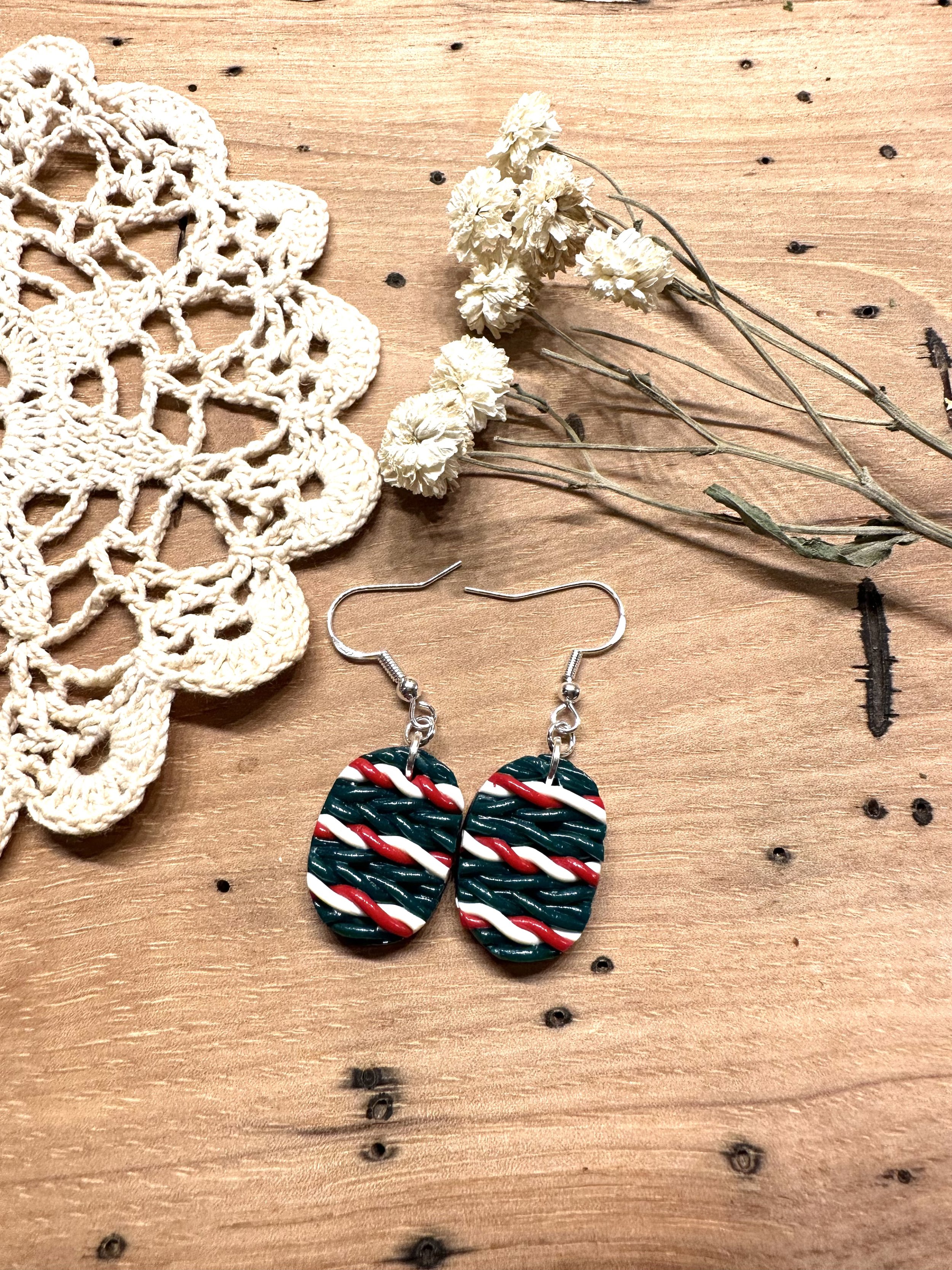 Christmas Knit Oval Dangle