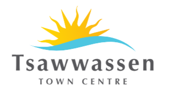 Logo for Tsawwassen Town Centre with a stylized sun and wave design.