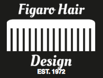 Black and white image of a Figaro hairstyle design comb with text.