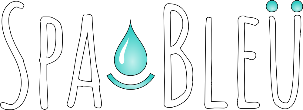 Logo for 'Spa Bleu' with a water droplet replacing the letter 'A' in 'Spa' and a black background.