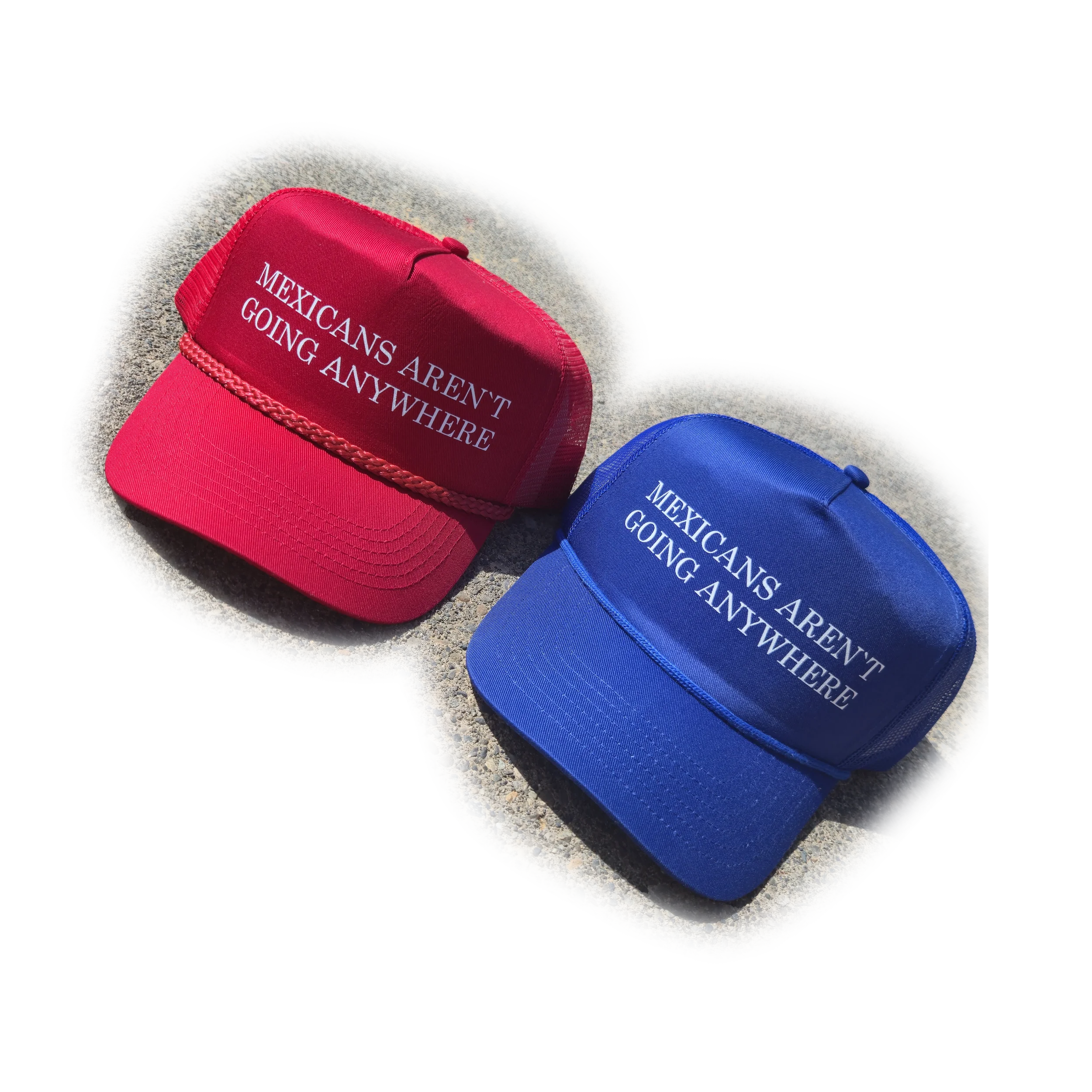 mexicans aren't going anywhere hat red and blue.webp