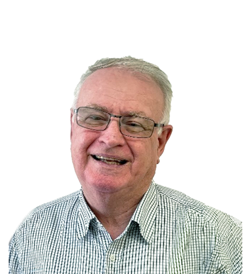 Smiling elderly man wearing glasses and a checkered shirt