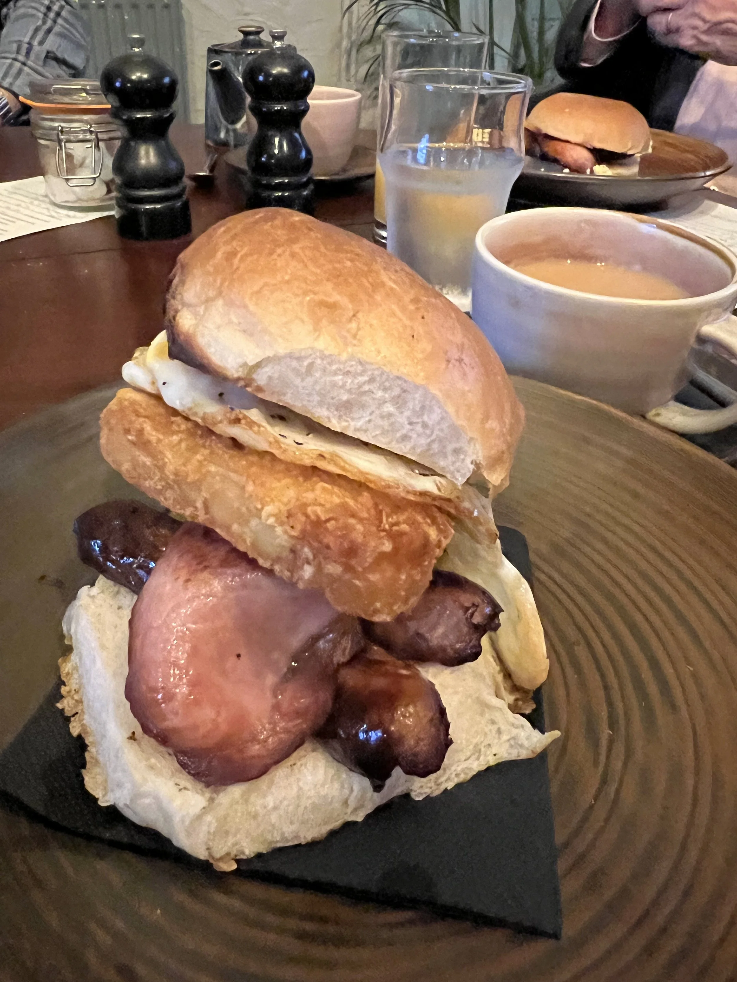 A BAP served at our hotel in Totnes. It's a full English breakfast on a bun.