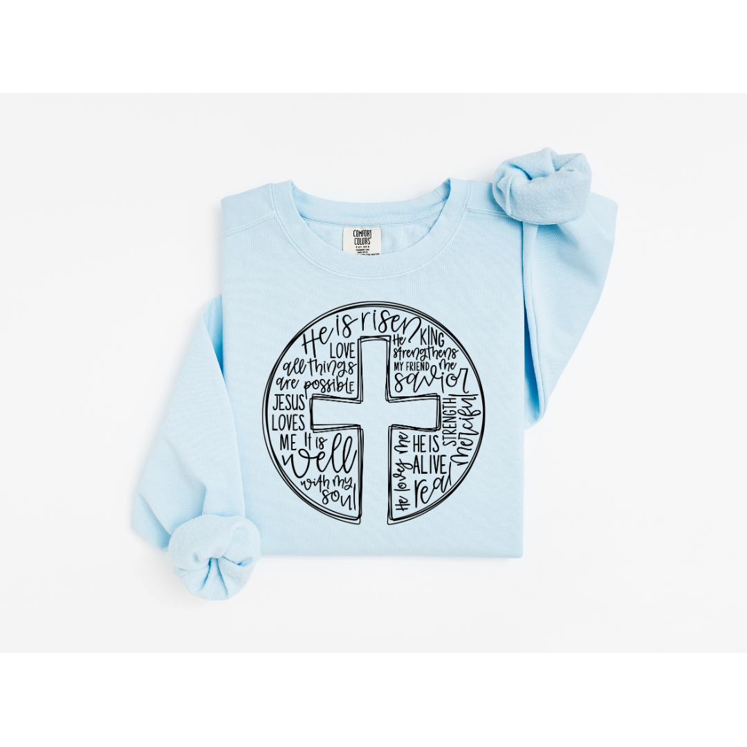 Circle Cross Praising Jesus - Comfort Colors 1566 Crewneck Sweatshirt