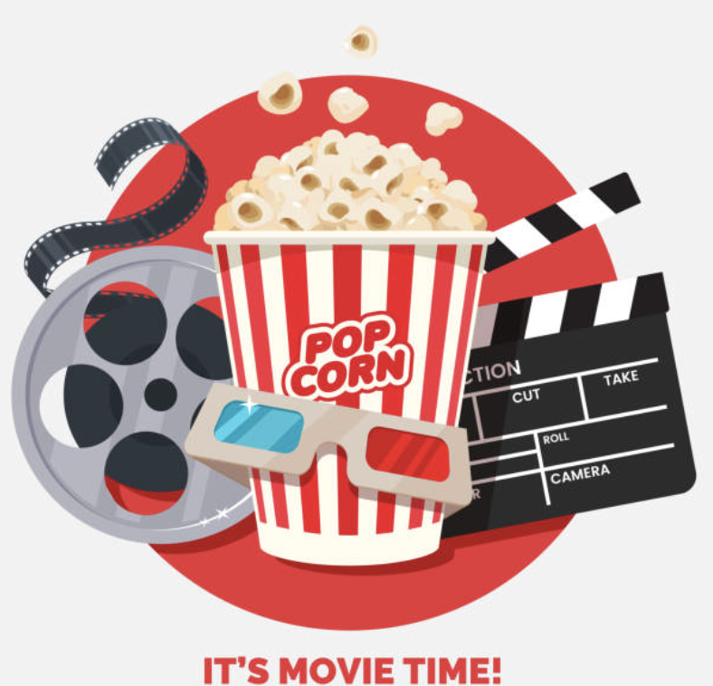 picture of film strip and popcorn