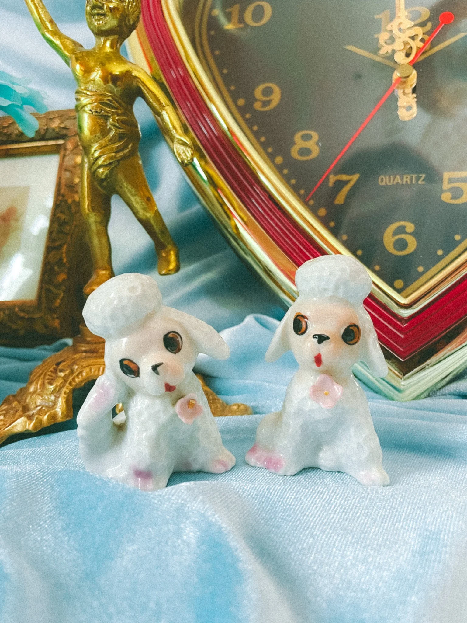 *NEW* white ceramic poodle figurine pair