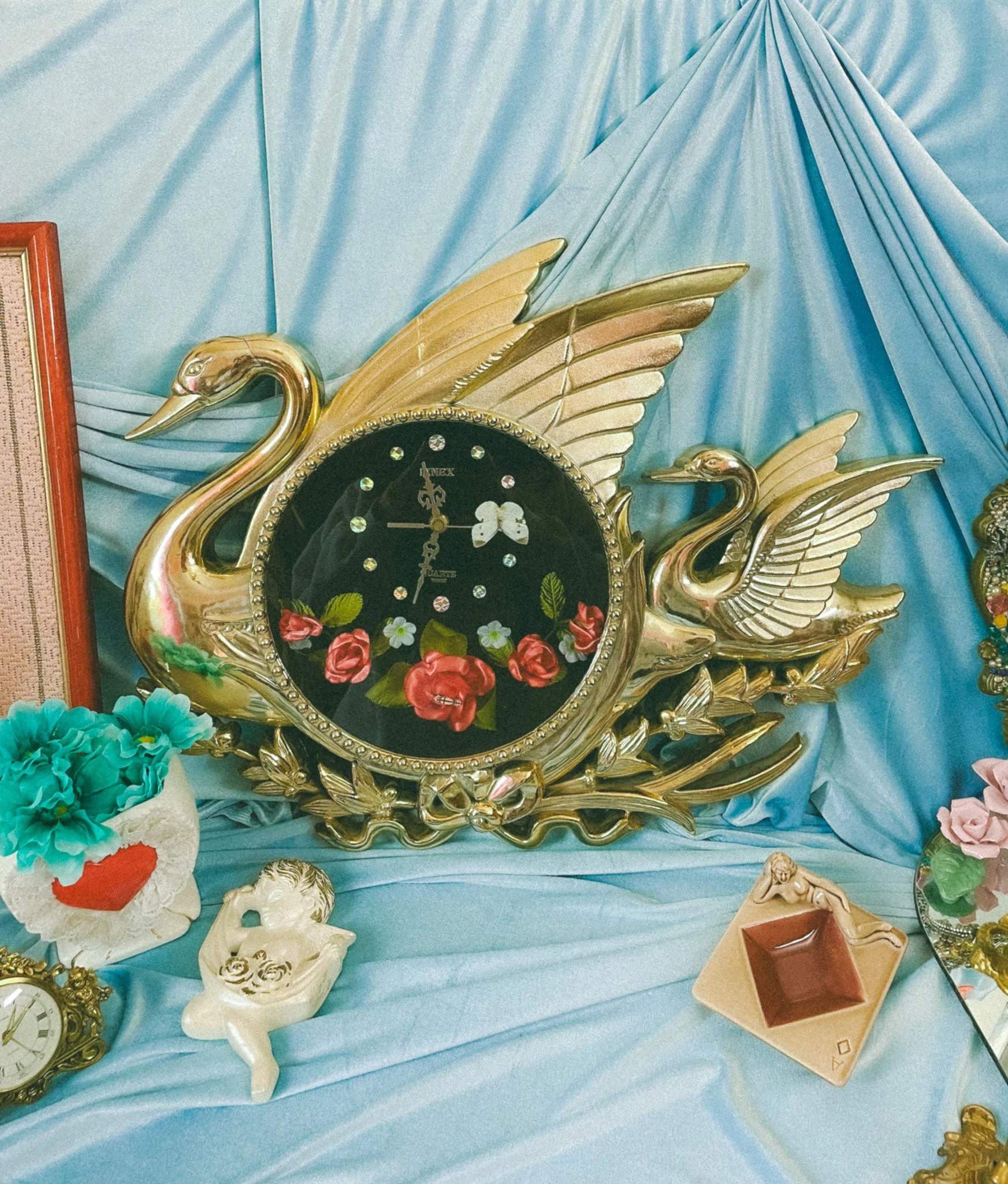 *NEW* gold swan shadow-box wall clock
