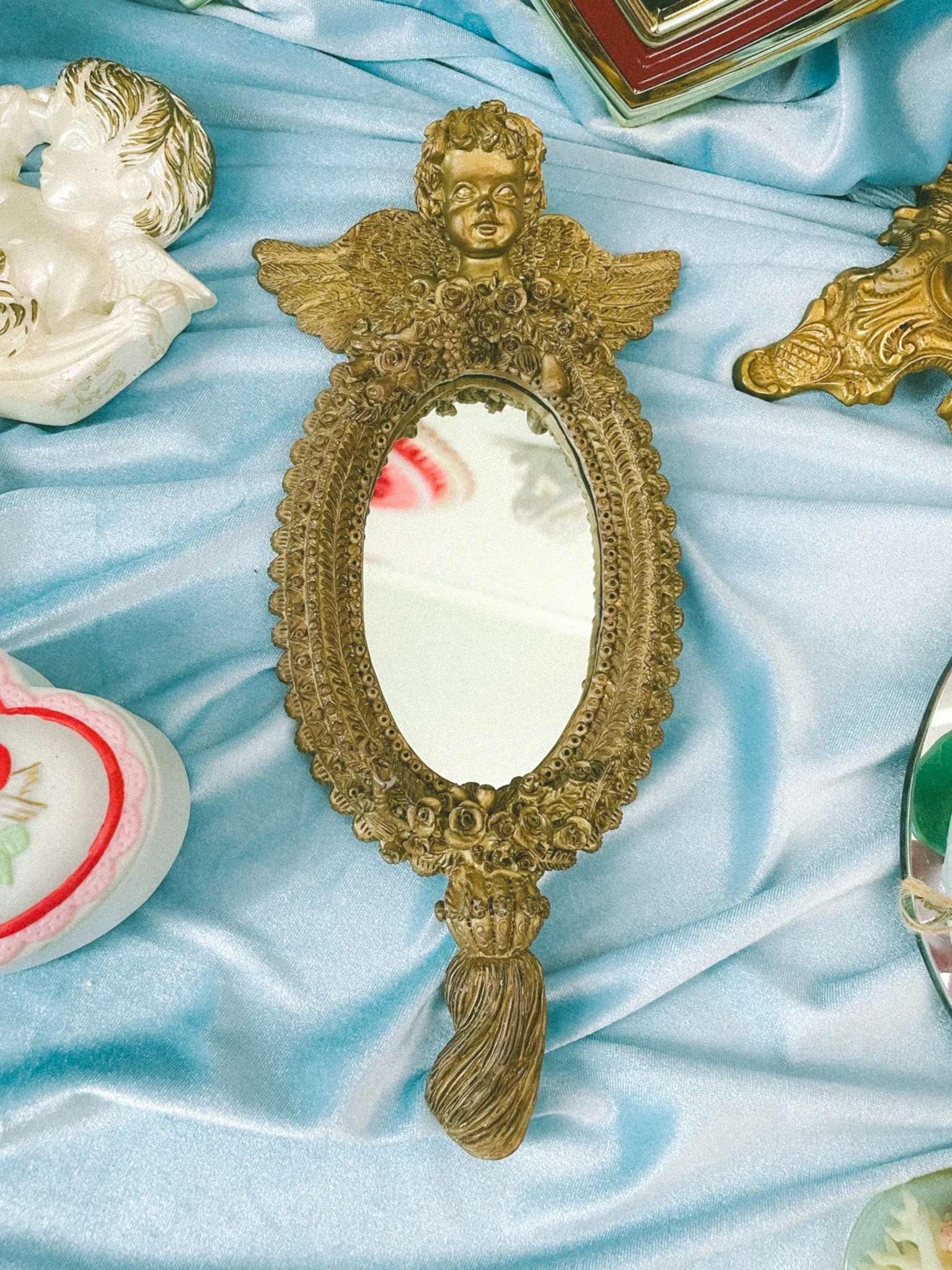 *NEW* ornate gold wood cherub mirror