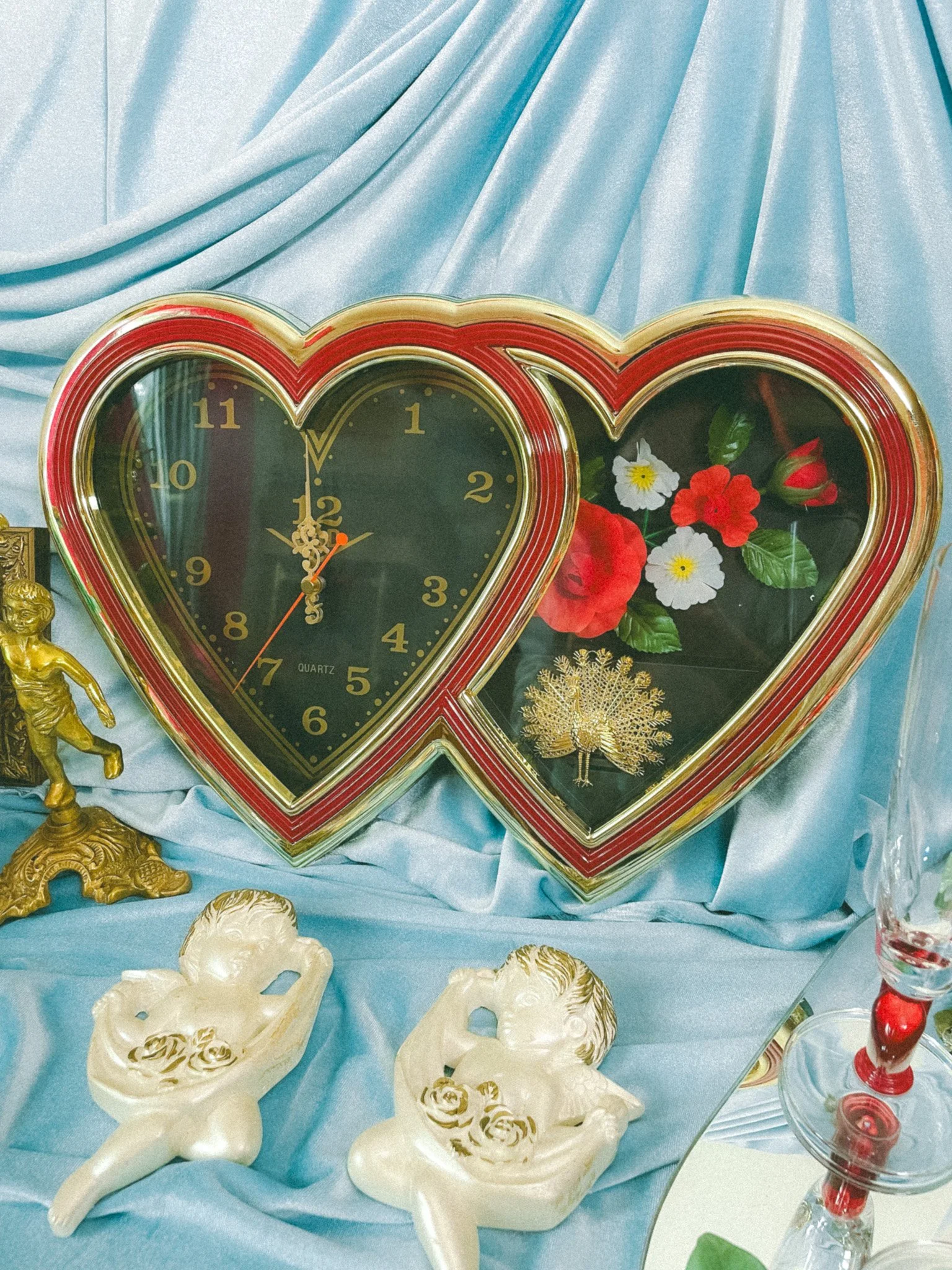 *NEW* double heart shadow box wall clock