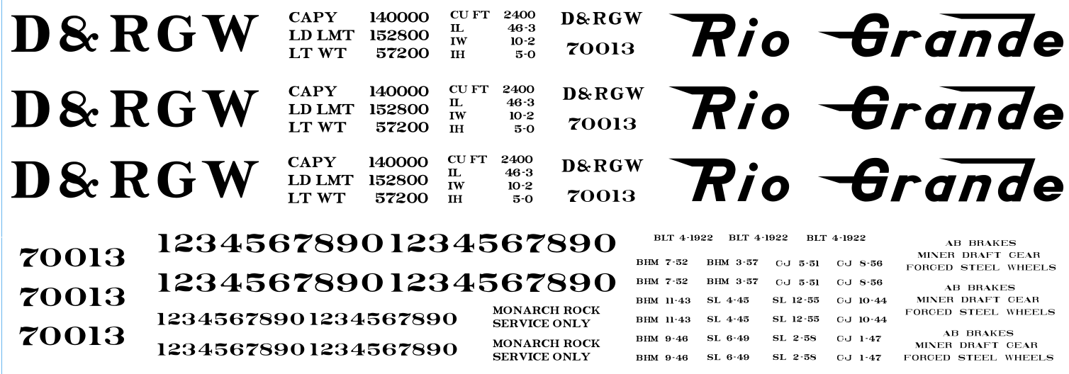 HO Scale D&RGW GS Gondola Decals (3pk), 70k Series, Late Era