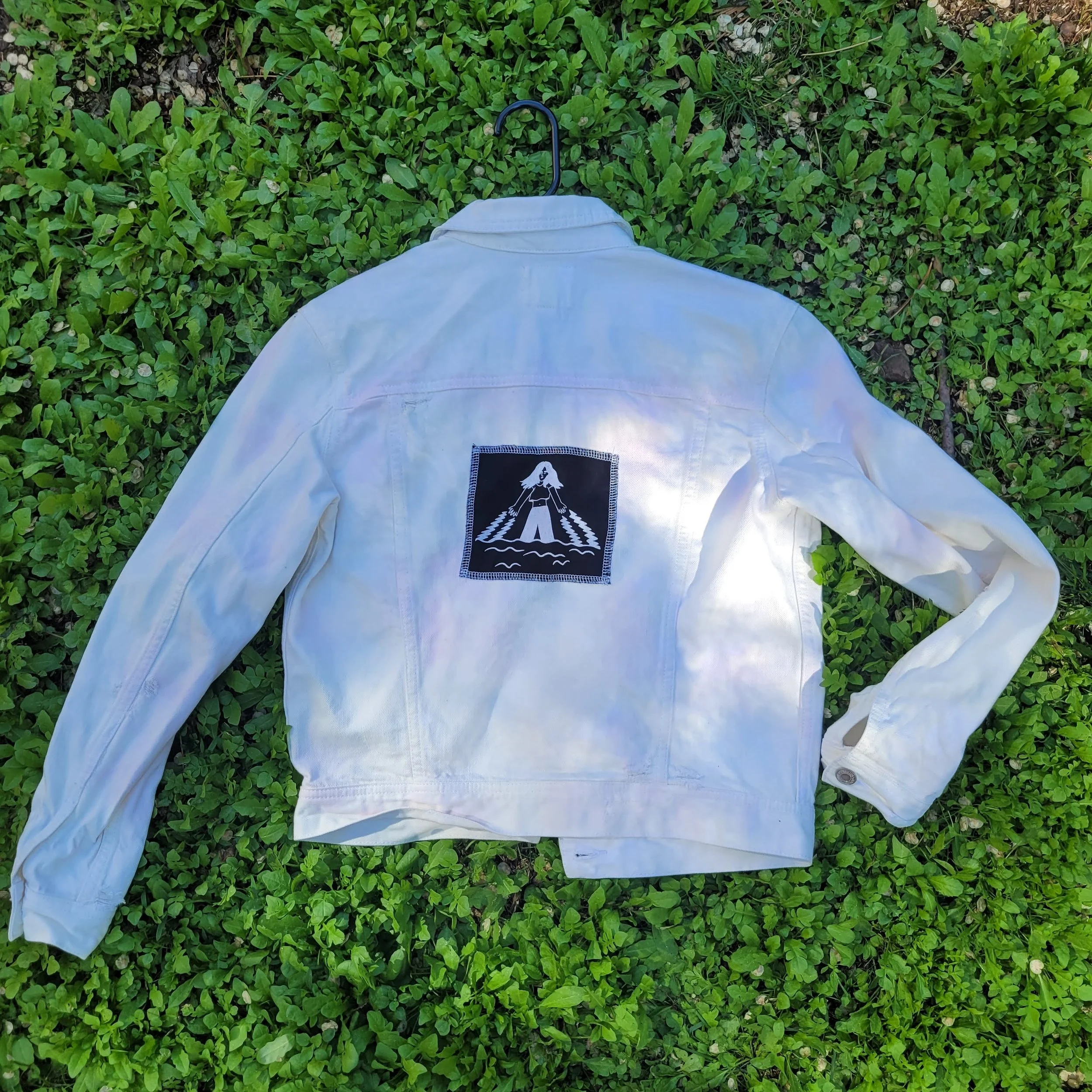 White Denim Jacket with Patch XS