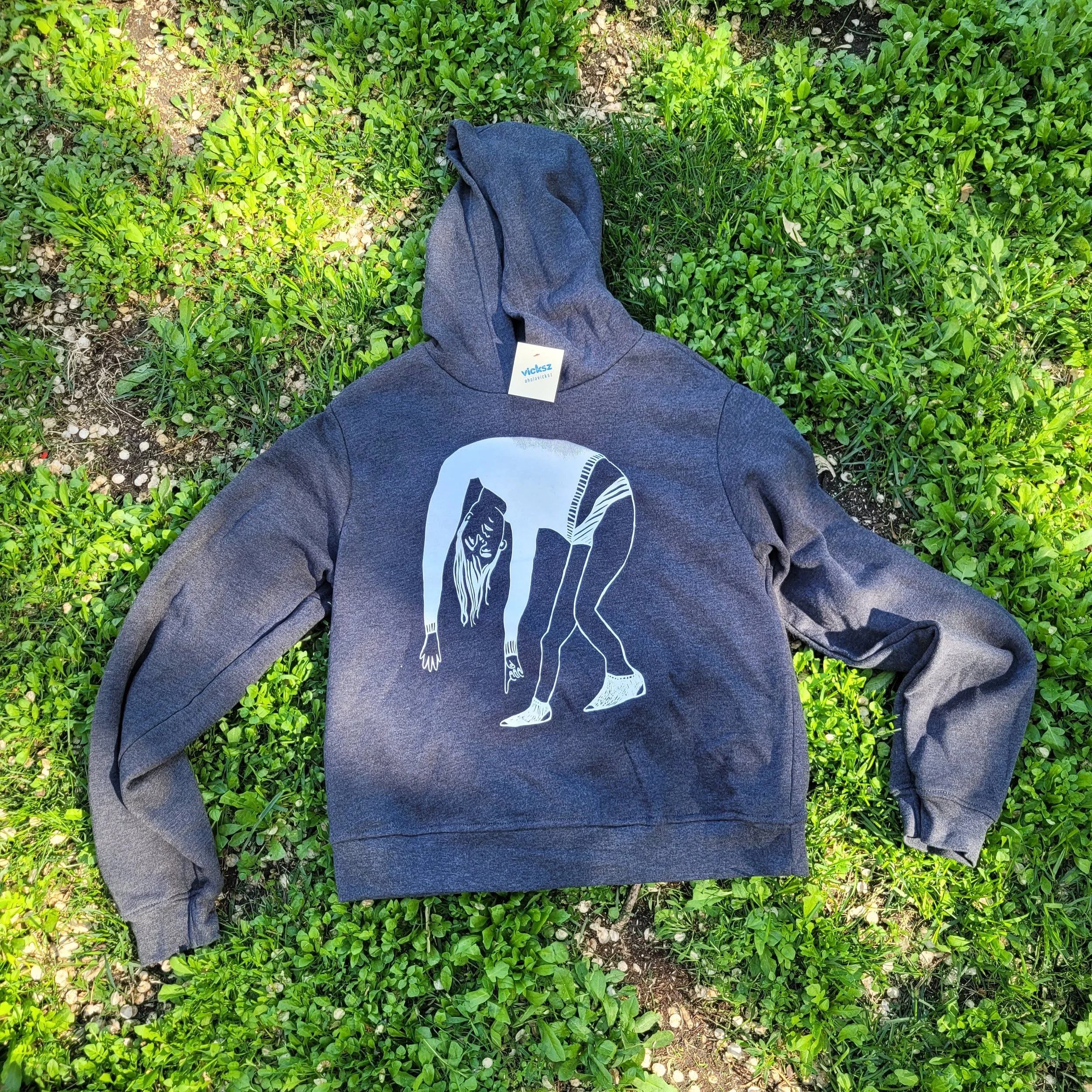 Dark Grey "Melted" Ladies' Classic Pullover Hooded Sweatshirt - size L