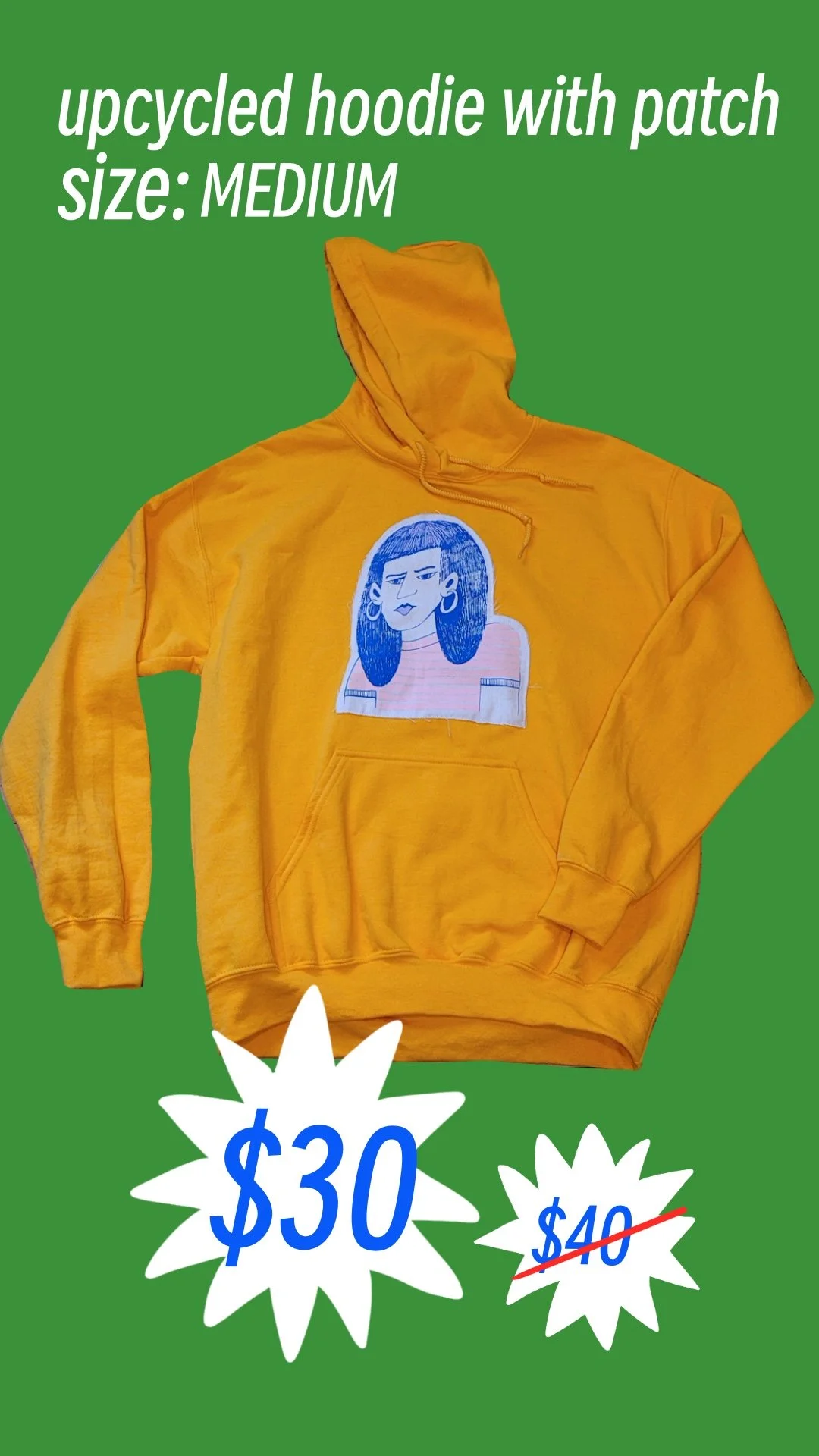 yellow upcycled hoodie w/patch (medium)